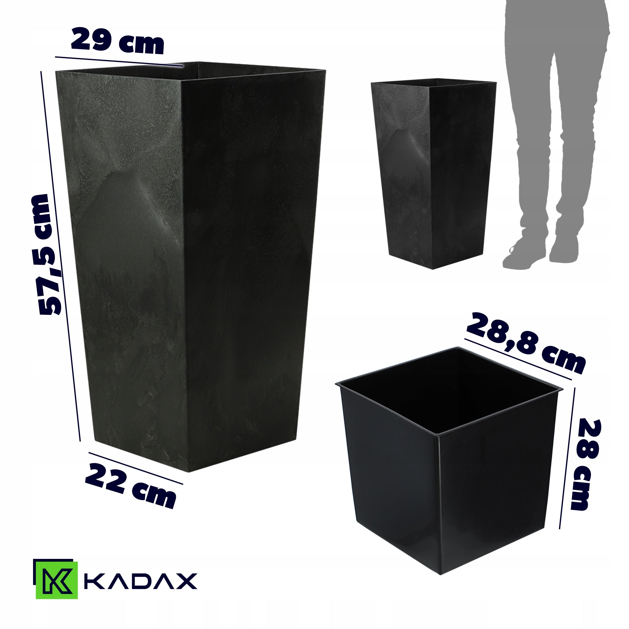 FLOWER POT GARDEN PLANTER WITH FLOWER INSERT LARGE HIGH BLACK 29x57cm Manufacturer code K9934