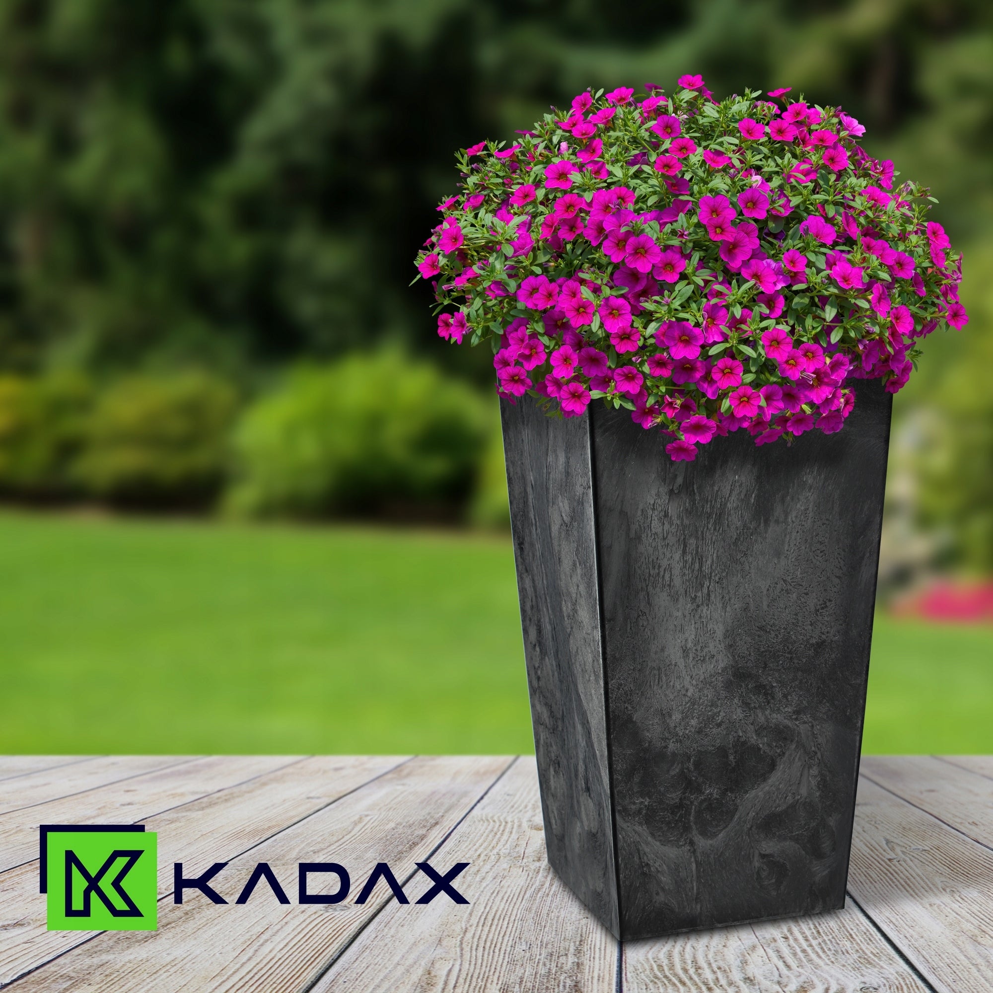 FLOWER POT GARDEN PLANTER WITH FLOWER INSERT LARGE HIGH BLACK 29x57cm Packaging status original