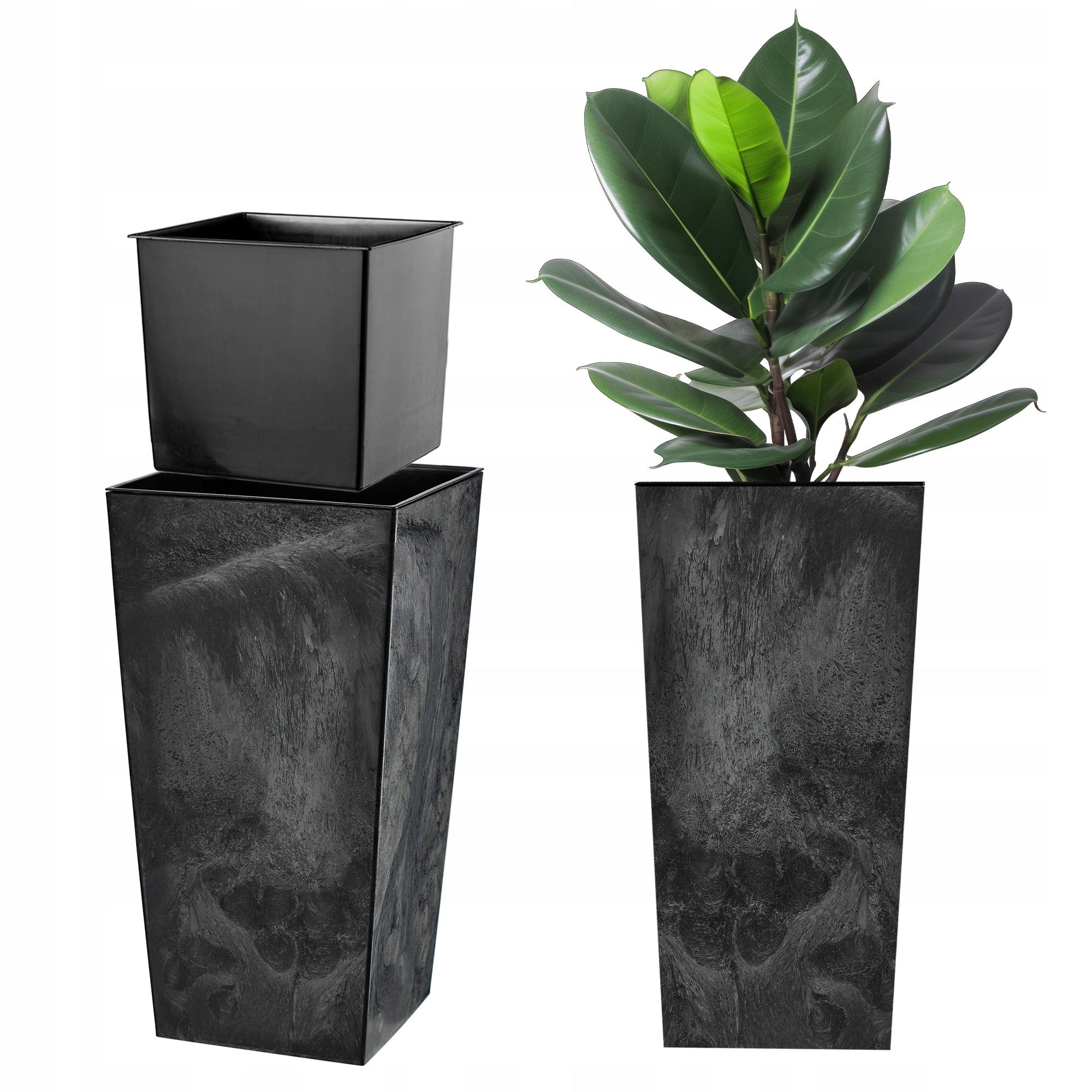 FLOWER POT GARDEN PLANTER WITH FLOWER INSERT LARGE HIGH BLACK 29x57cm