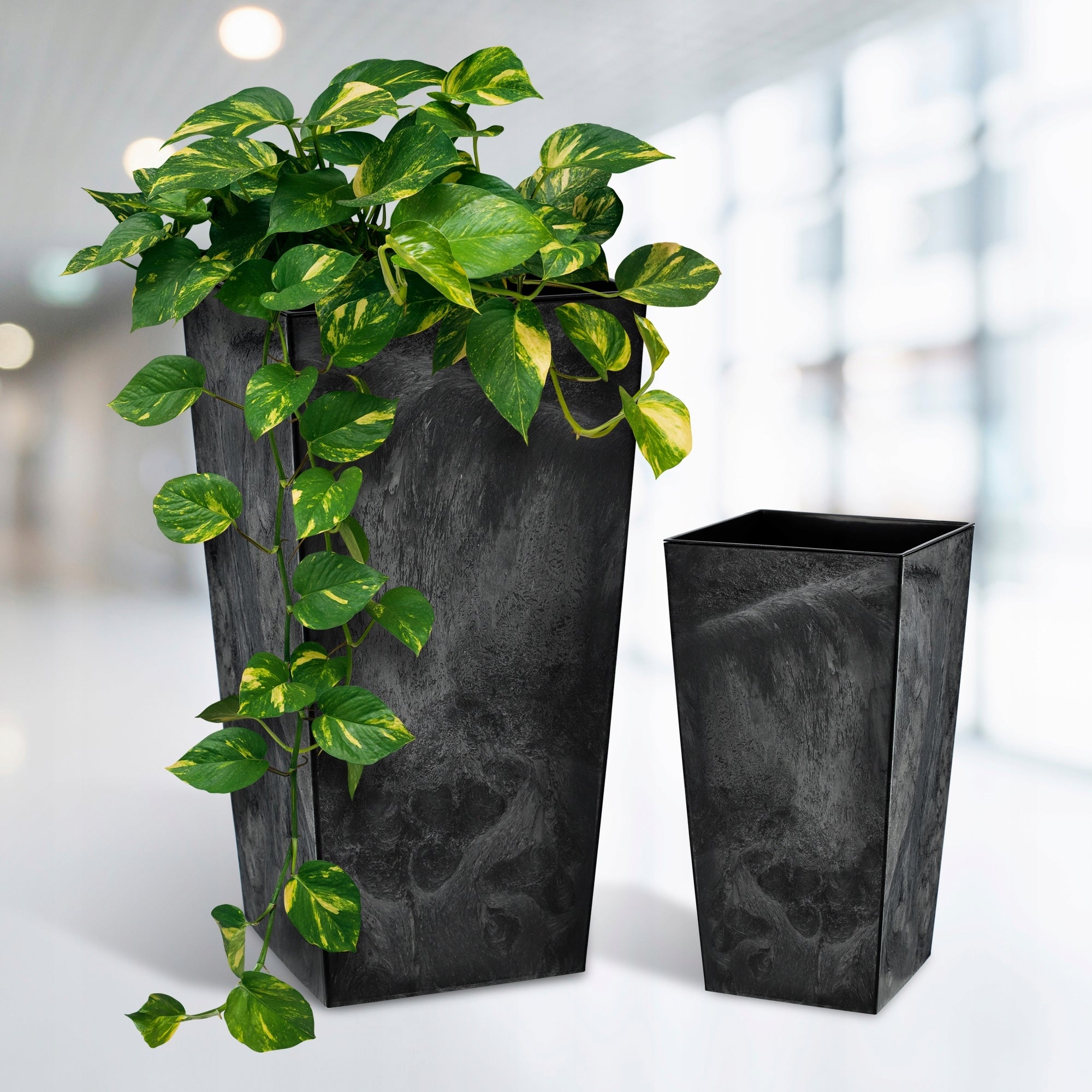 FLOWER POT GARDEN PLANTER WITH FLOWER INSERT LARGE HIGH BLACK 34x68cm Packaging status original
