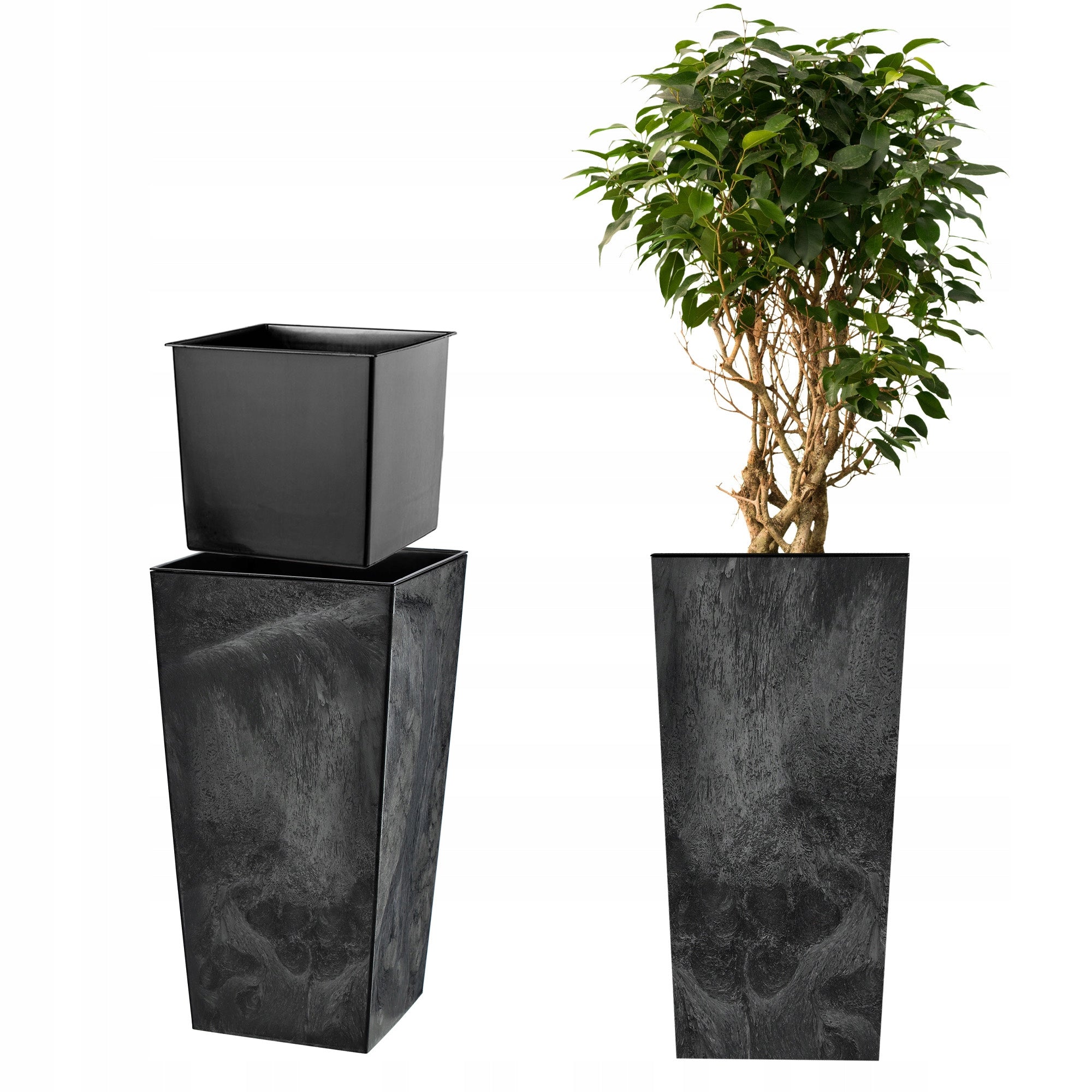 FLOWER POT GARDEN PLANTER WITH FLOWER INSERT LARGE HIGH BLACK 34x68cm