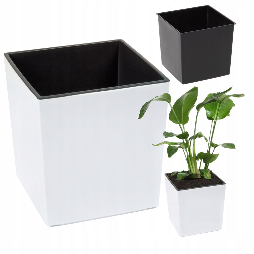 FLOWER POT LAMELA JUKA HIGH GLOSS 19x19 WHITE + CARTRIDGE