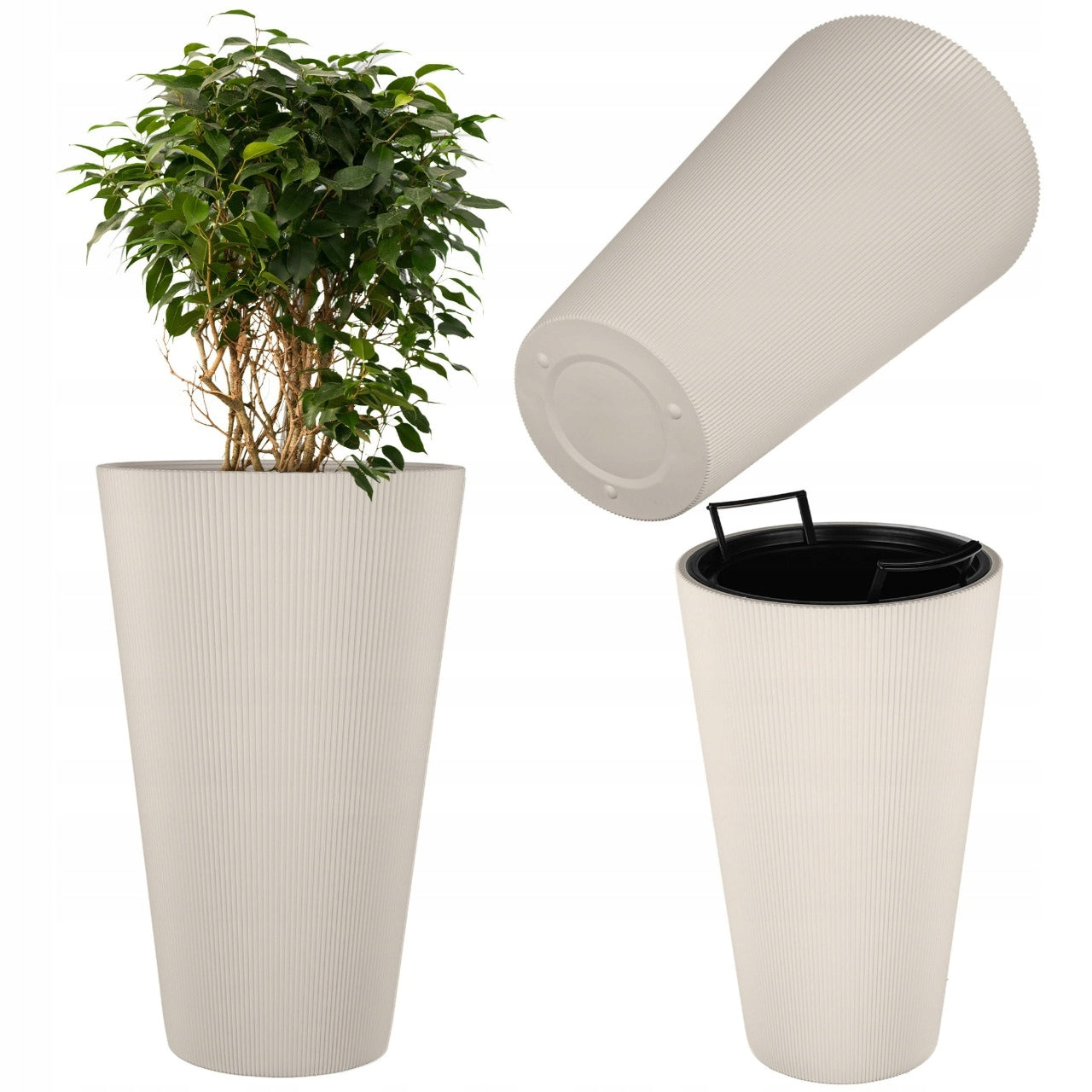 FLOWER POT PLANTER 29,5 cm COVER FLOWER INSERT PLASTIC HIGH 3D BEIGE