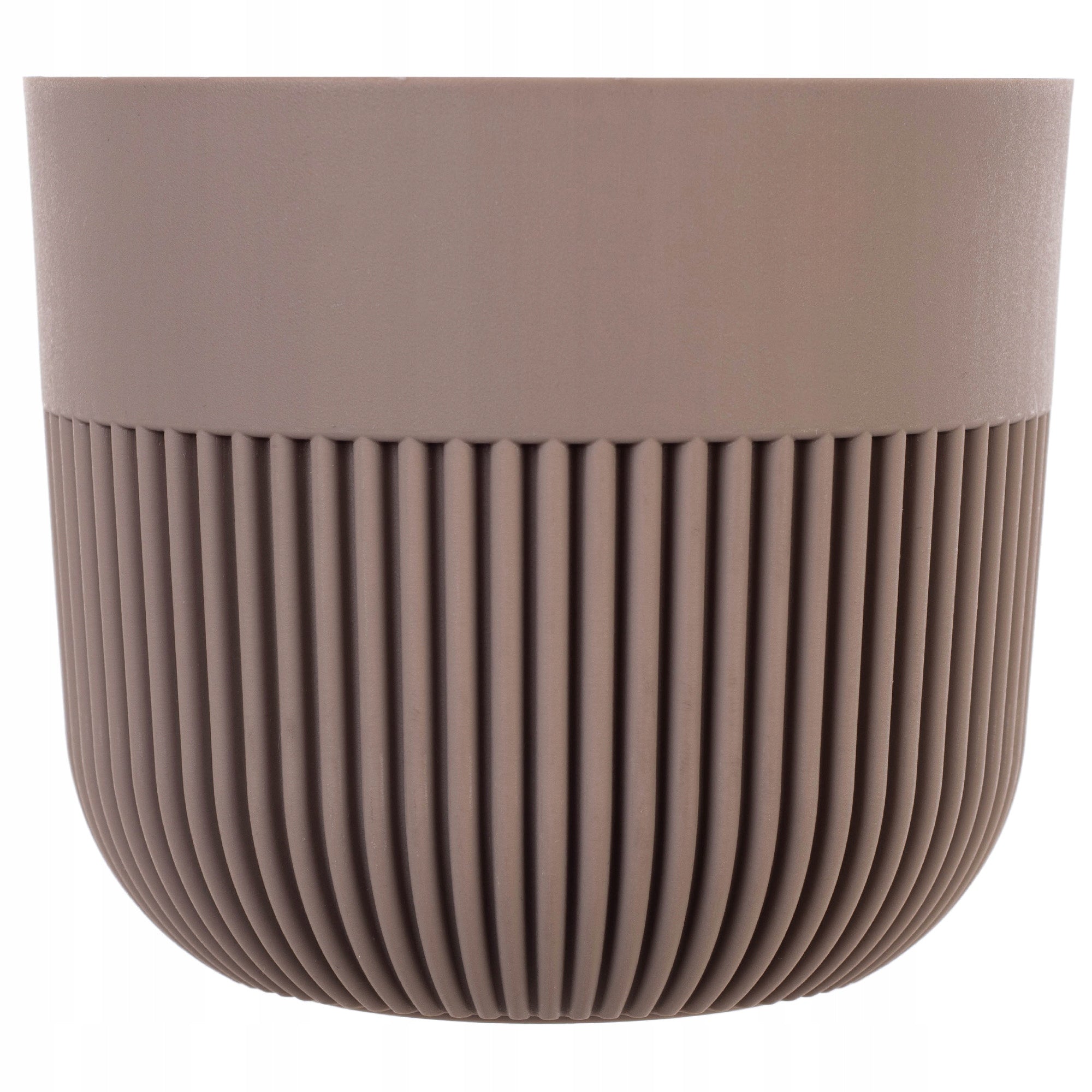 FLOWER POT PLANTER COVER 11cm FOR FLOWERS PLASTIC ROUND RIBBED BEIGE Length 11 cm
