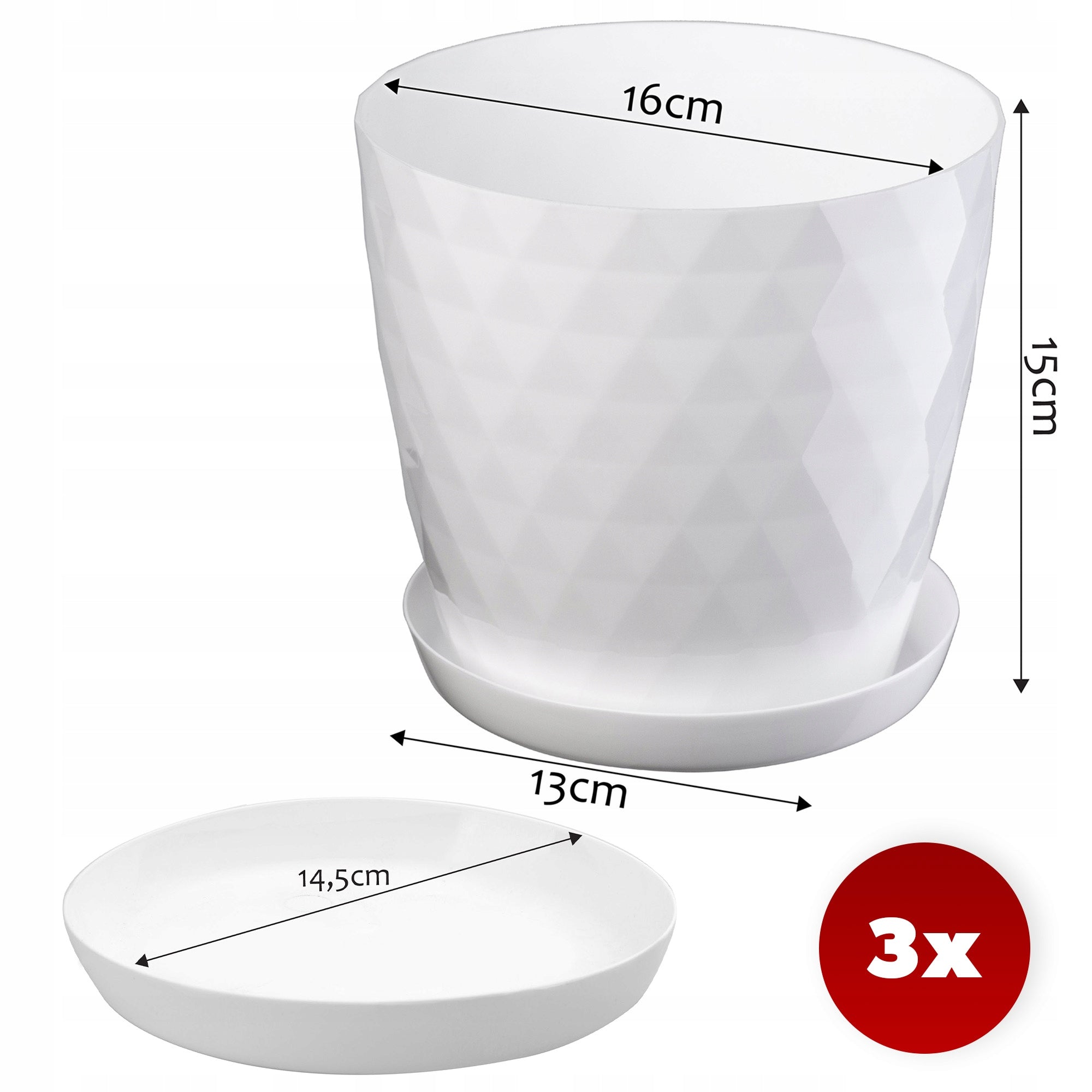 FLOWER POT PLANTER COVER 16 cm FLOWERBED WITH STAND WHITE PLASTIC 3 pcs Brand Kadax