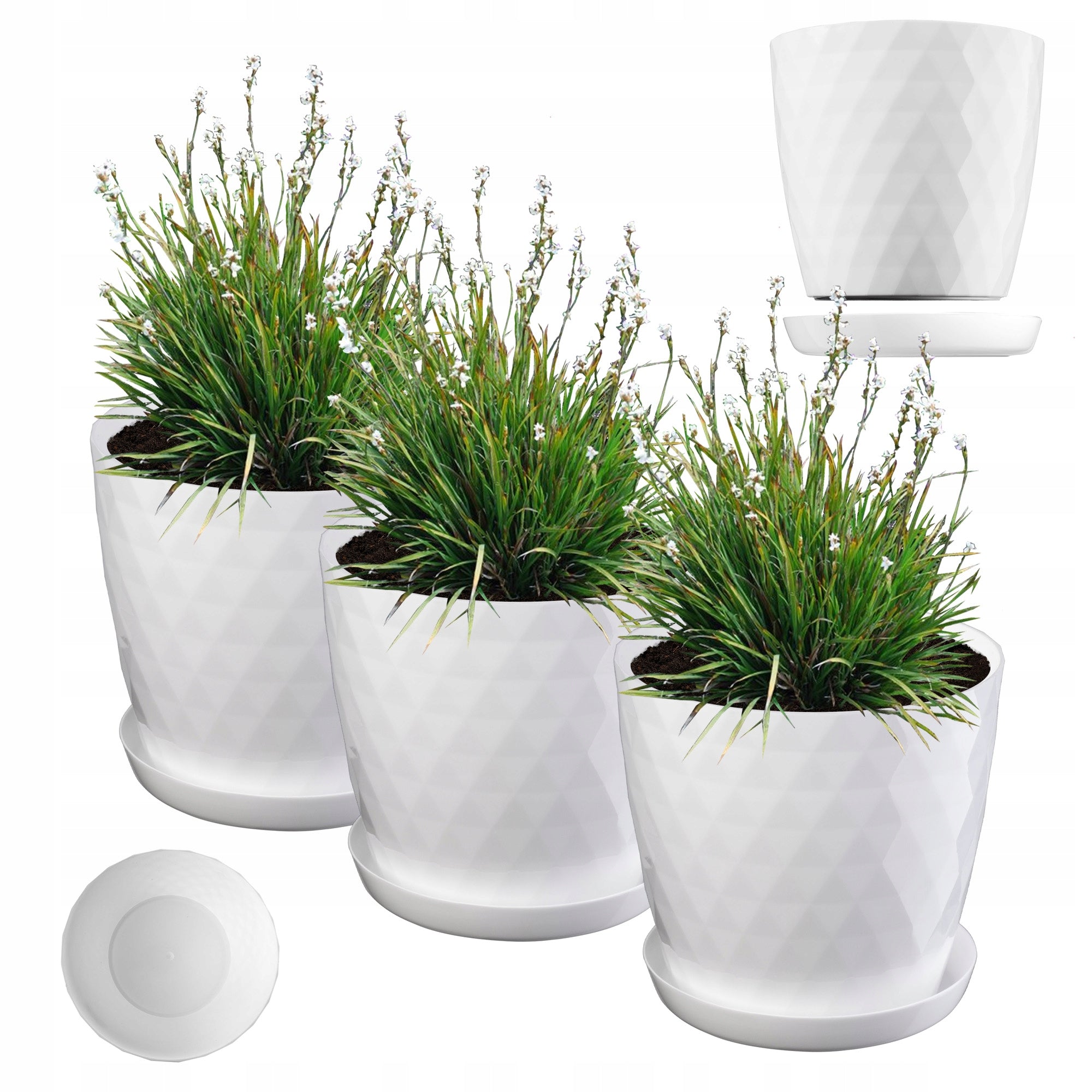 FLOWER POT PLANTER COVER 16 cm FLOWERBED WITH STAND WHITE PLASTIC 3 pcs