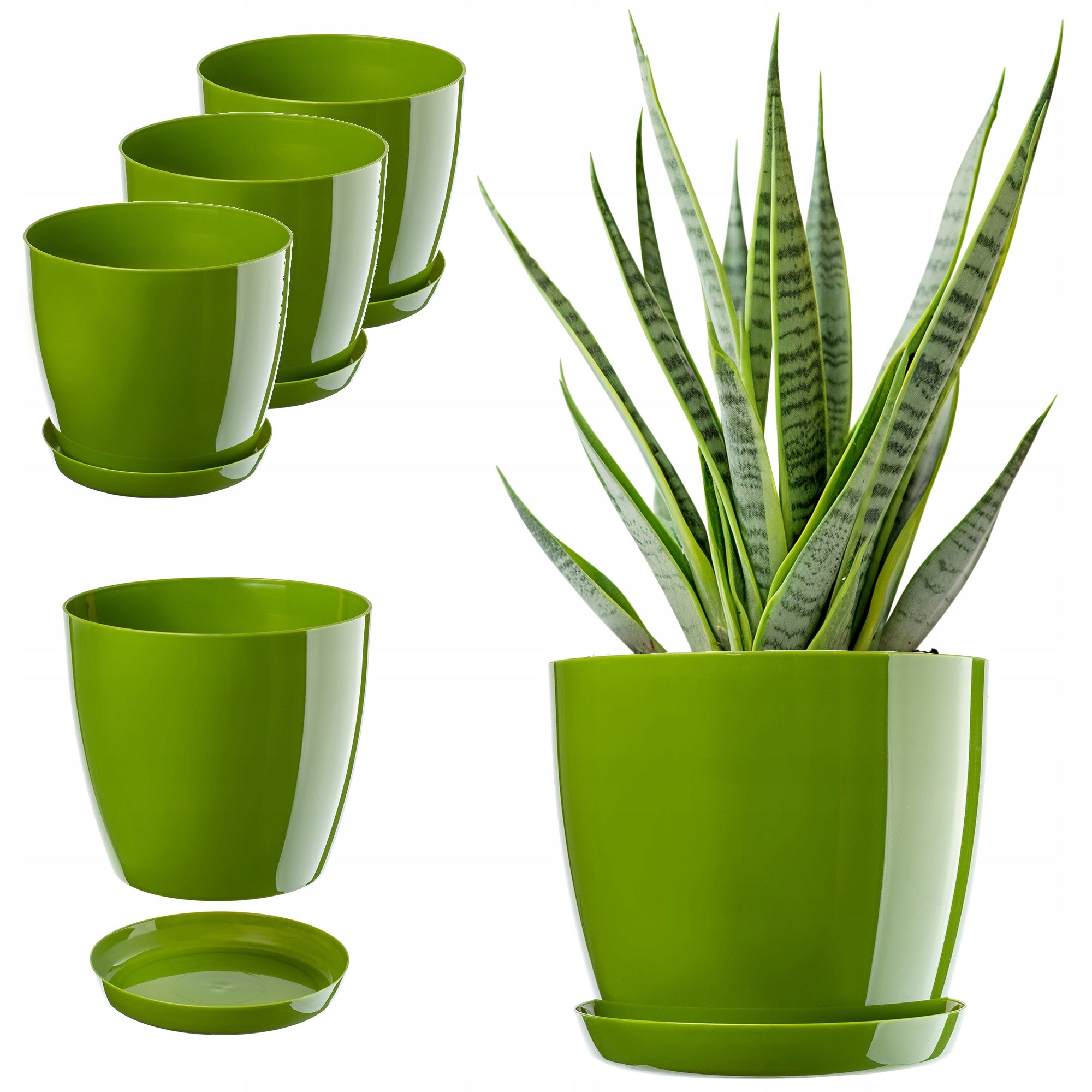 FLOWER POT PLANTER COVER 16cm FLOWERBED WITH STAND GREEN PLASTIC 3pcs