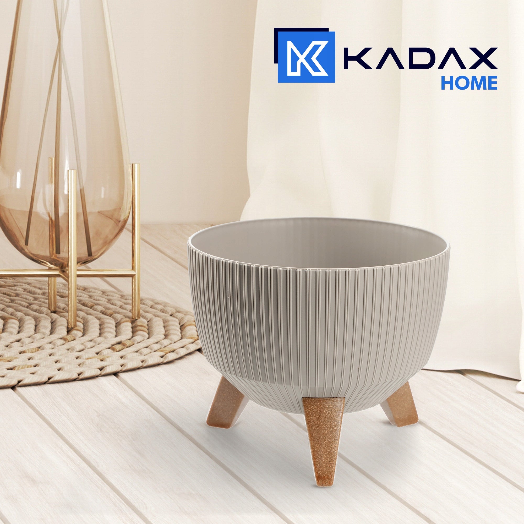 FLOWER POT PLANTER COVER ON LEGS CARTRIDGE FLOWERBED 24cm BEIGE ROUND BOWL Packaging status original
