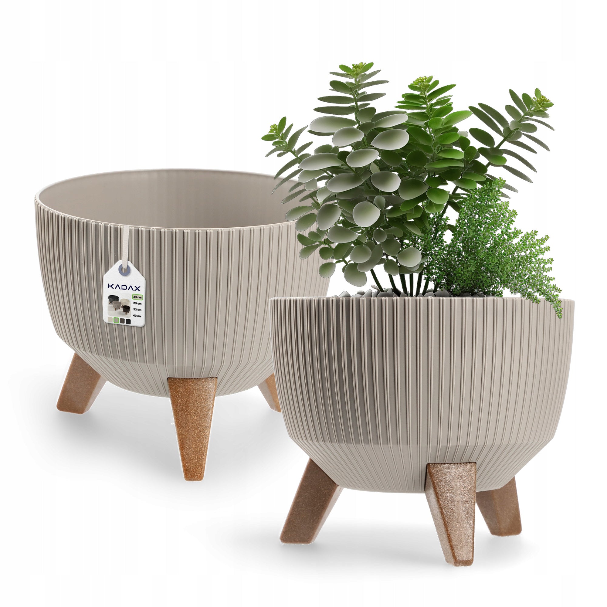 FLOWER POT PLANTER COVER ON LEGS CARTRIDGE FLOWERBED 24cm BEIGE ROUND BOWL