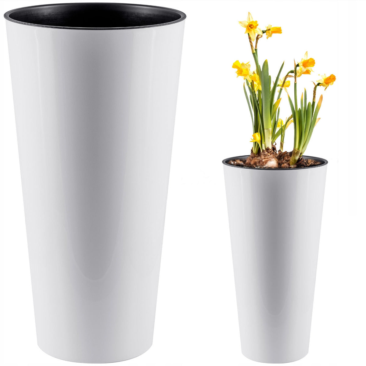 FLOWER POT PLANTER HIGH WITH GLOSS INSERT FOR BALCONY GARDEN terrace WHITE slim