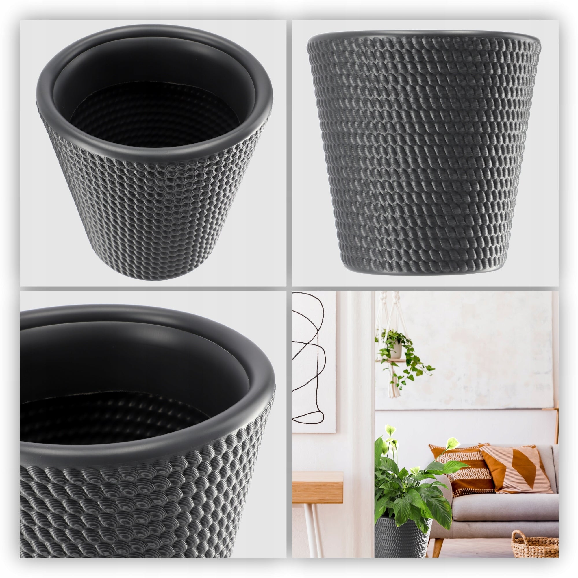 FLOWER POT PLASTIC PLANT COVER ROUND 30 cm ANTHRACITE Length 30 cm