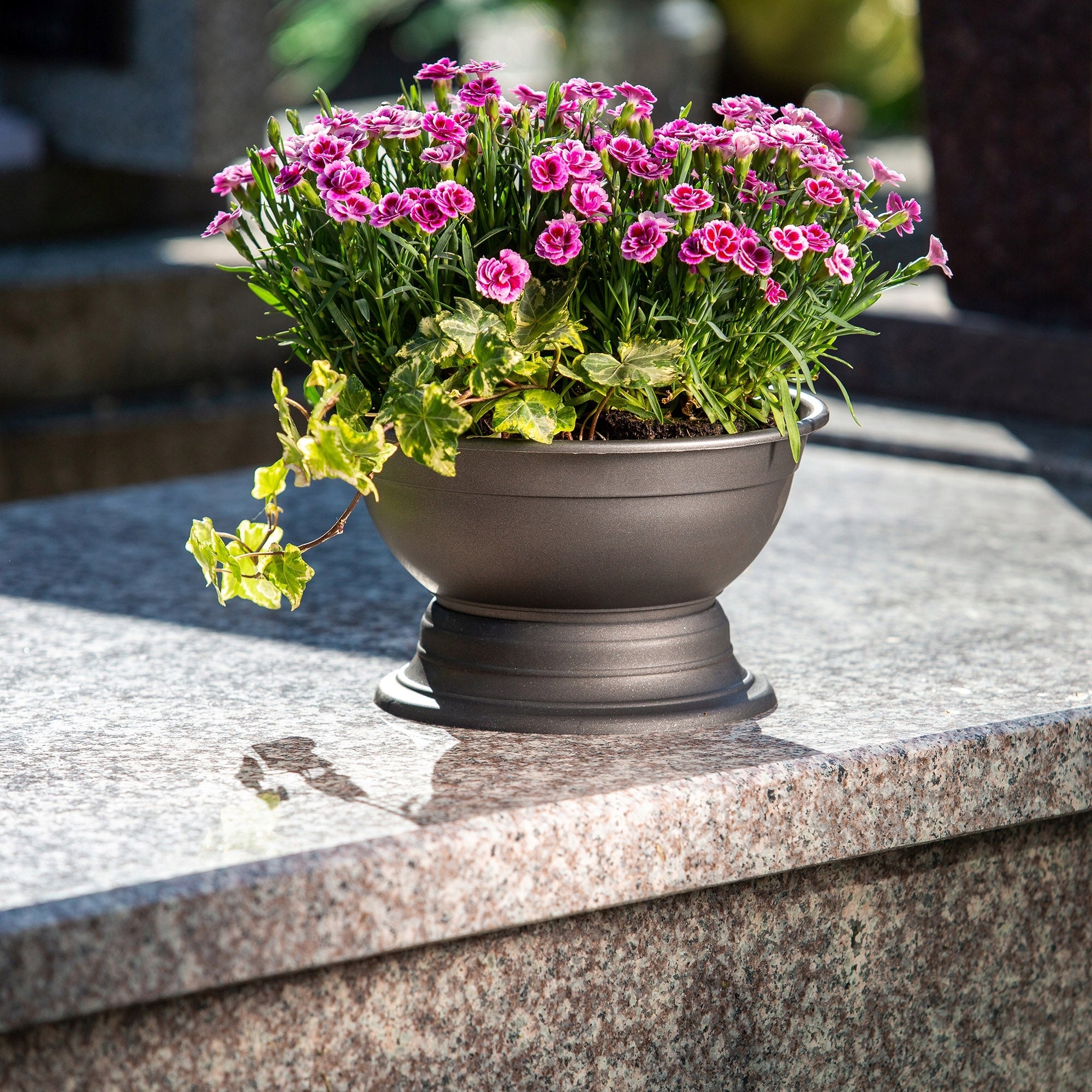 FLOWER POT ROUND BOWL FOR CHRYSANTHEMUM CEMETERY 30 cm GRAPHITE Material synthetic material