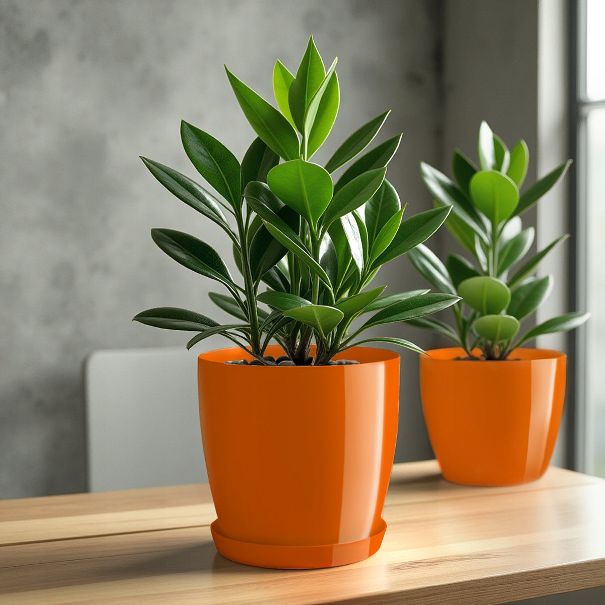 FLOWER POT WITH FLOWER STAND COVER BOWL FLOWERBED 28 cm ORANGE Brand Kadax