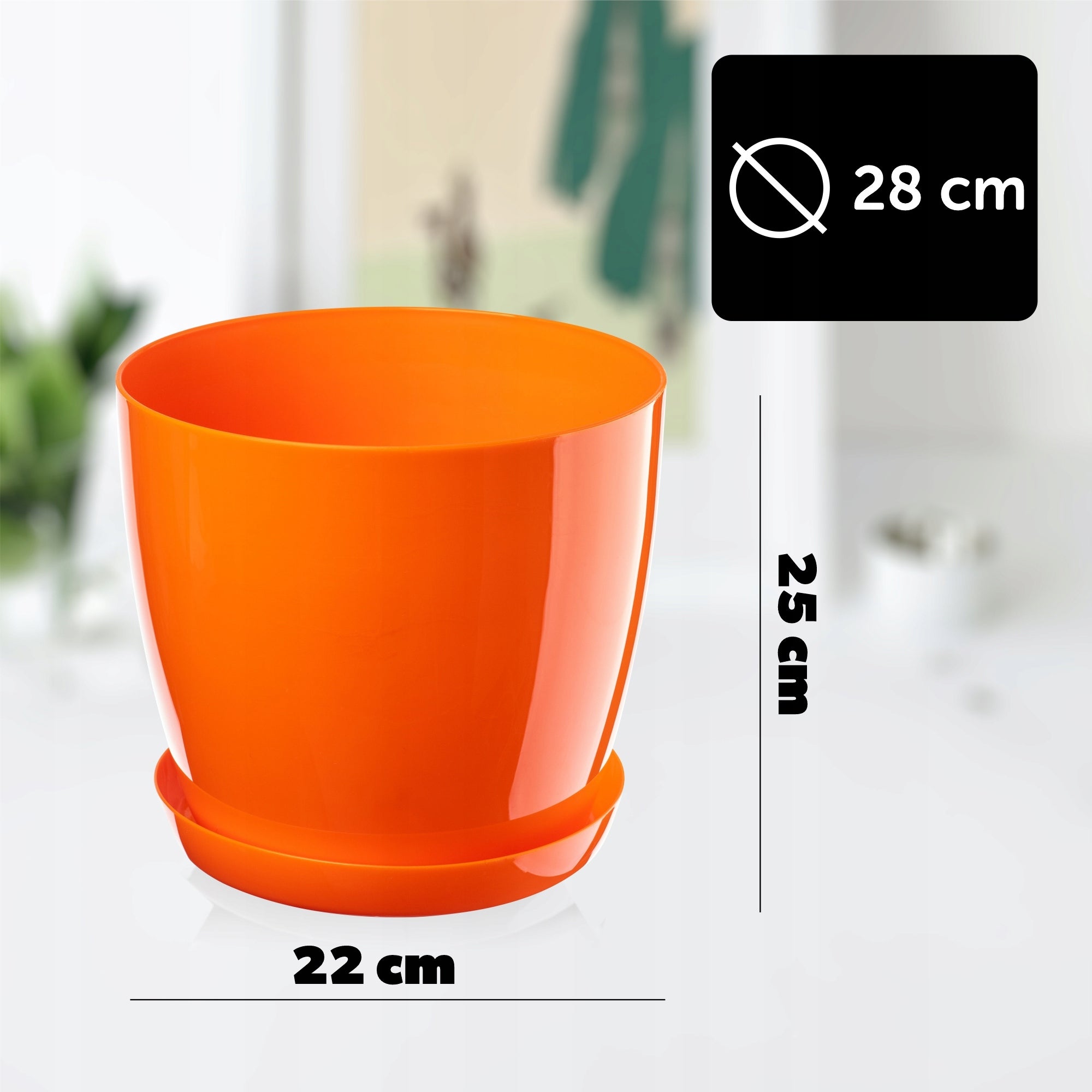 FLOWER POT WITH FLOWER STAND COVER BOWL FLOWERBED 28 cm ORANGE Material synthetic material