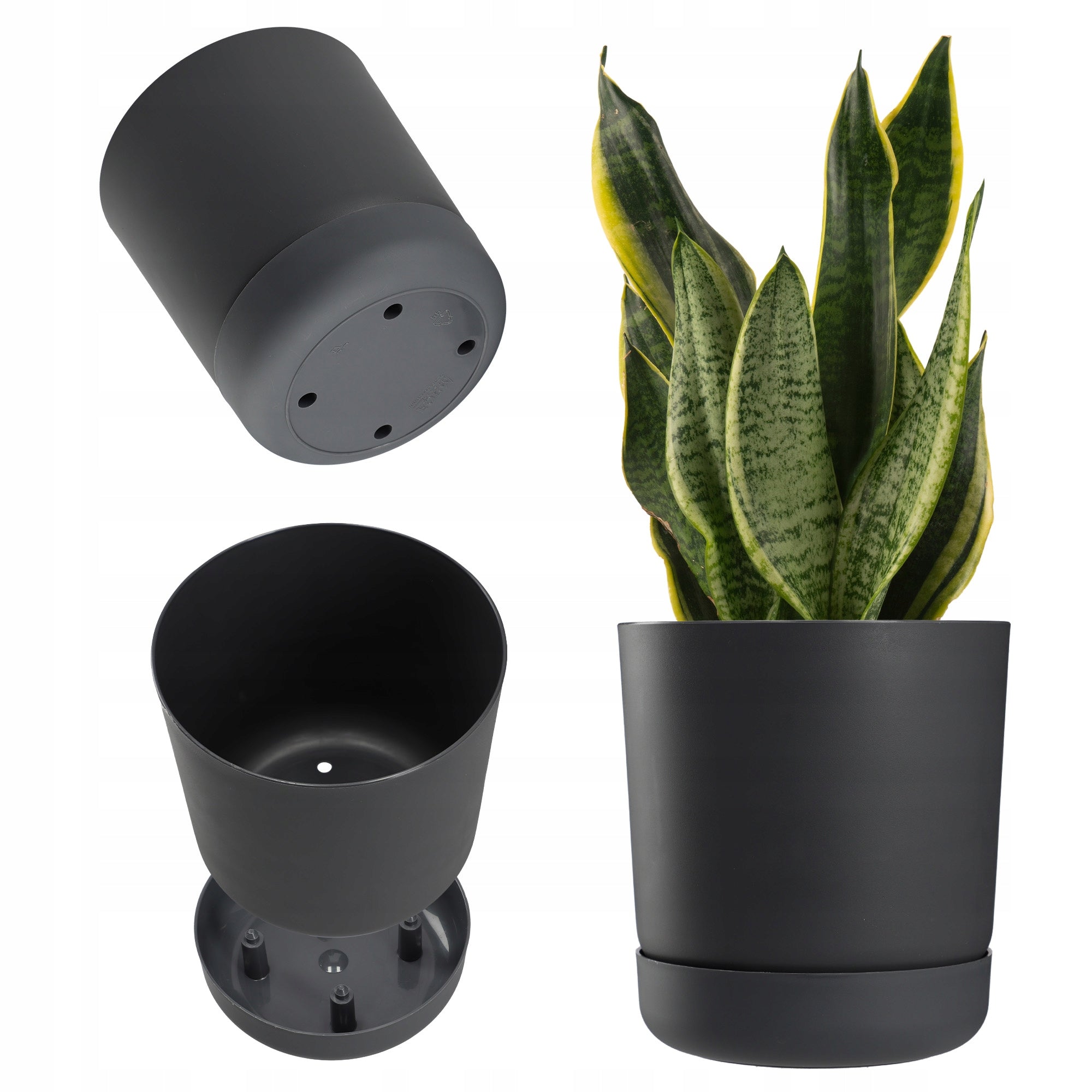 FLOWER POT WITH FLOWER STAND COVER ROUND BOWL 25 cm ANTHRACITE