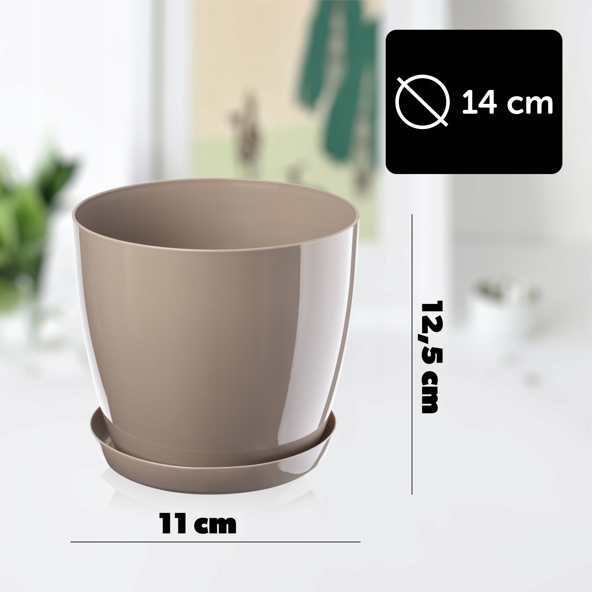 FLOWER POT WITH STAND PLASTIC COVER FLOWER POT 14cm BEIGE FOR FLOWERS KADAX Material synthetic material