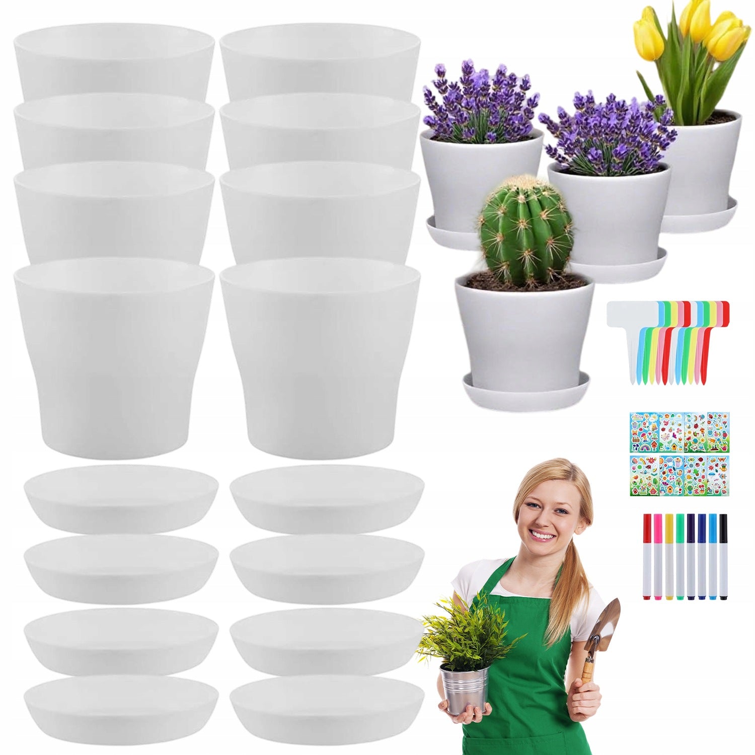 FLOWER POTS PLASTIC PLANTS SET OF 12PCS