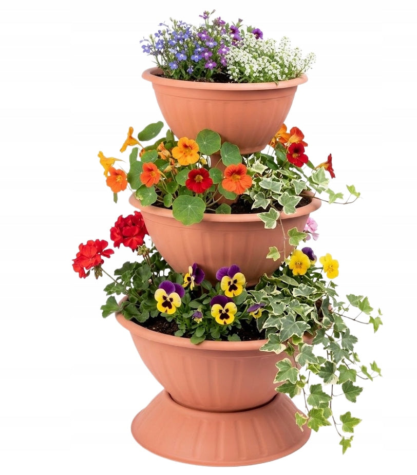 FLOWERBED PLANTER STANDING POT CASCADE BOWL 3-STOREY