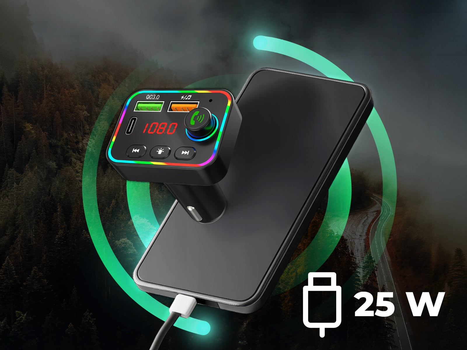 FM Bluetooth Transmitter Tracer USB-C Charger 25W LED Talking For Car BT Manufacturer code TRACAU47755
