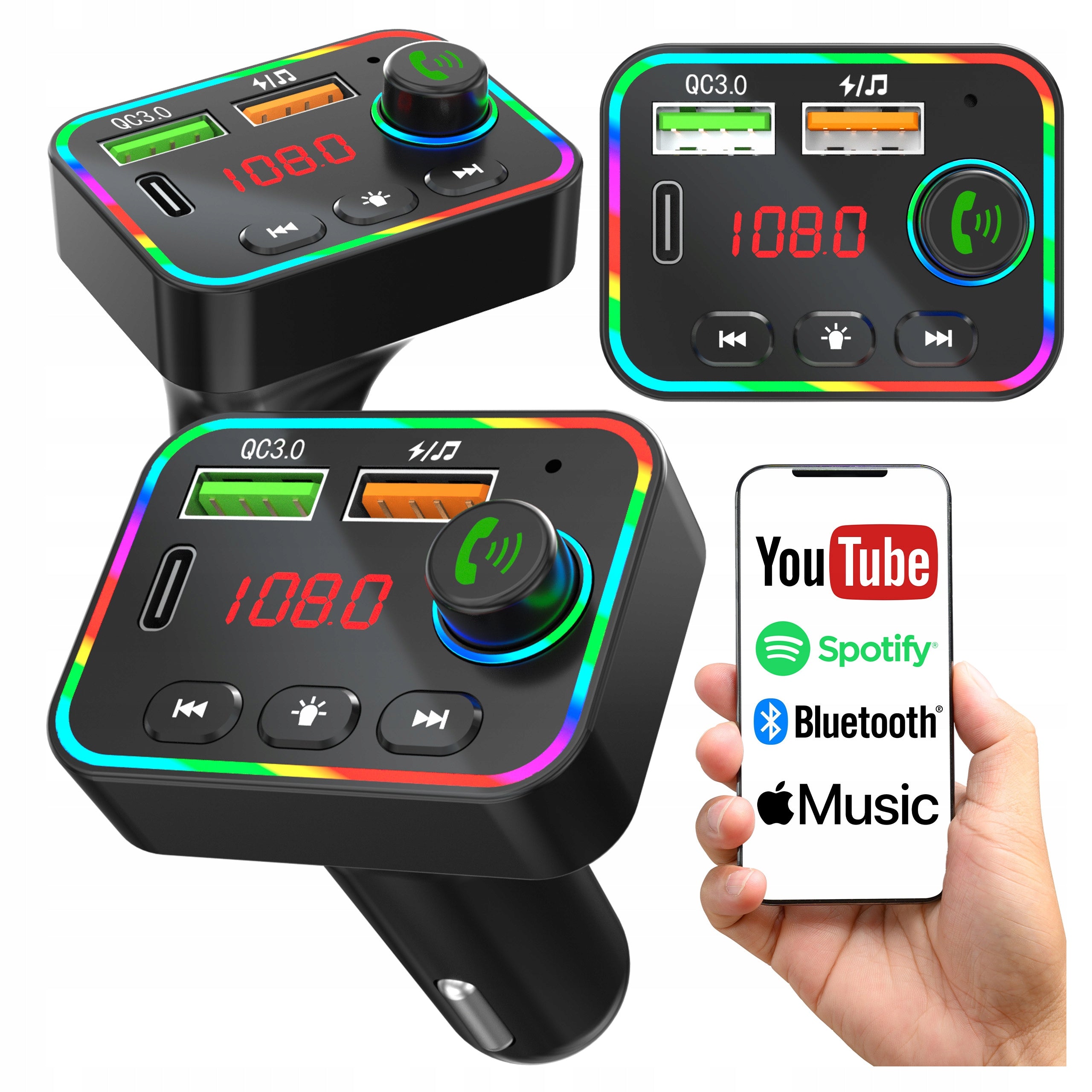 FM Bluetooth Transmitter Tracer USB-C Charger 25W LED Talking For Car BT