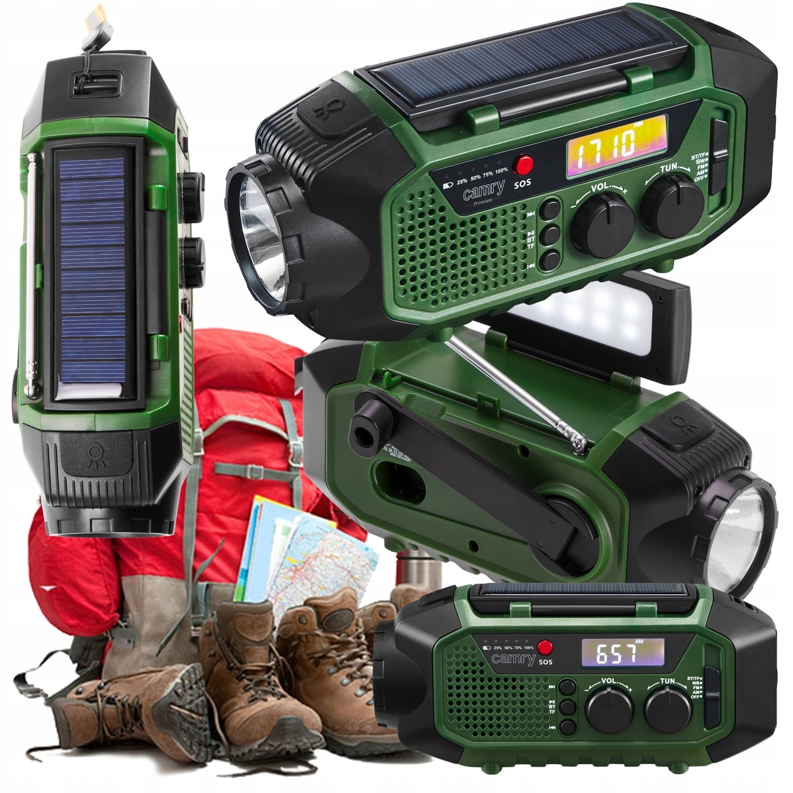 FM RADIO EMERGENCY SOLAR FLASHLIGHT DYNAMO CRANK POWERBANK 4000 mAh ANTENNA