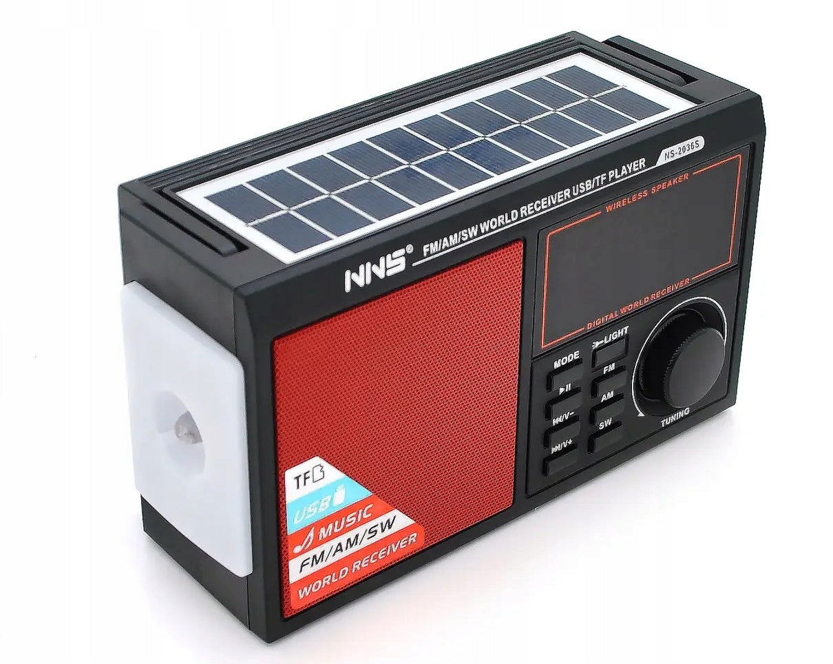 FM Radio PORTABLE SOLAR Speaker Bluetooth Flashlight RED Color multicolor