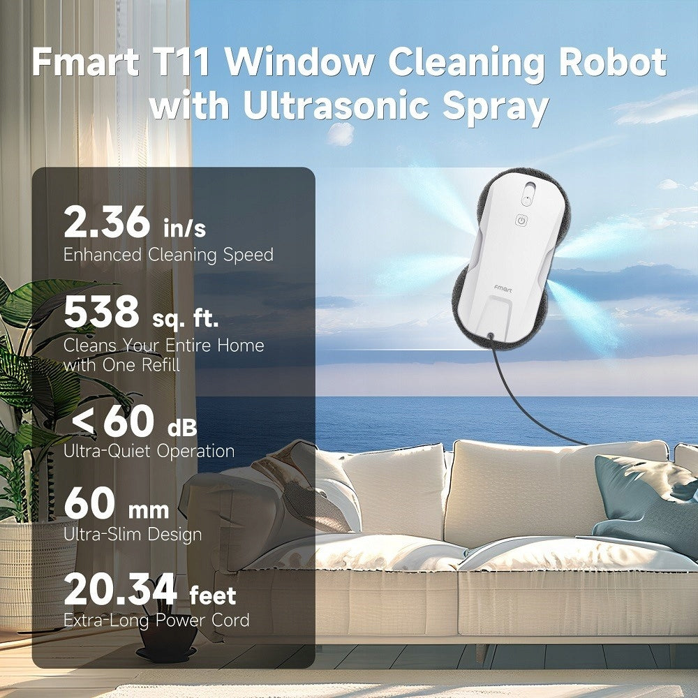 FMART T11 Window Cleaning Robot with 10 Wipes 4-Way Auto Spray 100ml Tank Manufacturer code Window Cleaning Robot