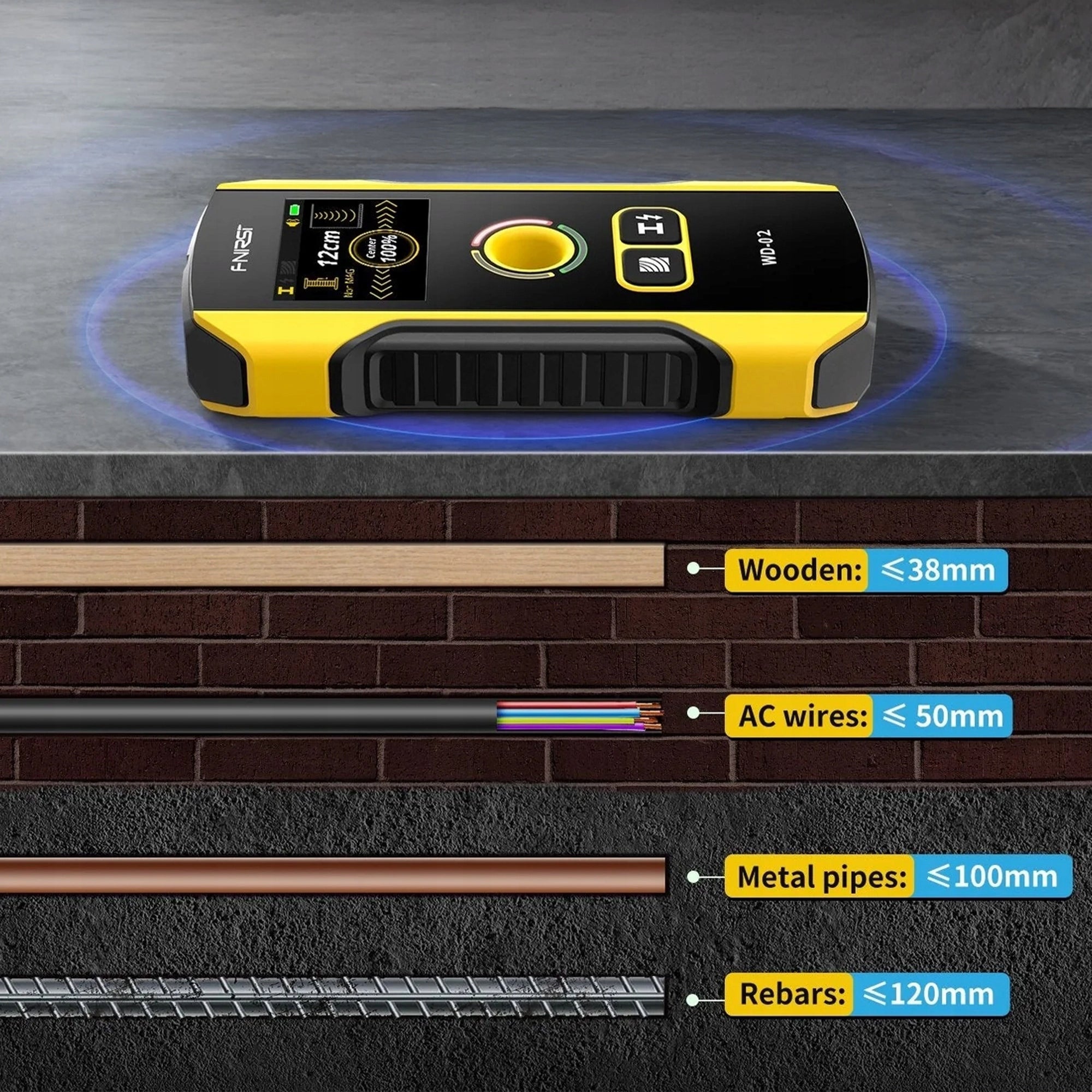 FNIRSI WD-02 Wire Detector Modes Metal Cable Wood Precision Screen Brand Fnirsi