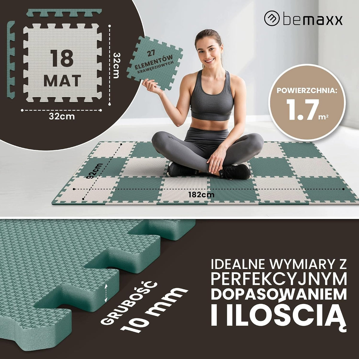 FOAM FLOOR MATS EVA 30X30 CM SET OF 18 PIECES GREY PUZZLE Length 32 cm