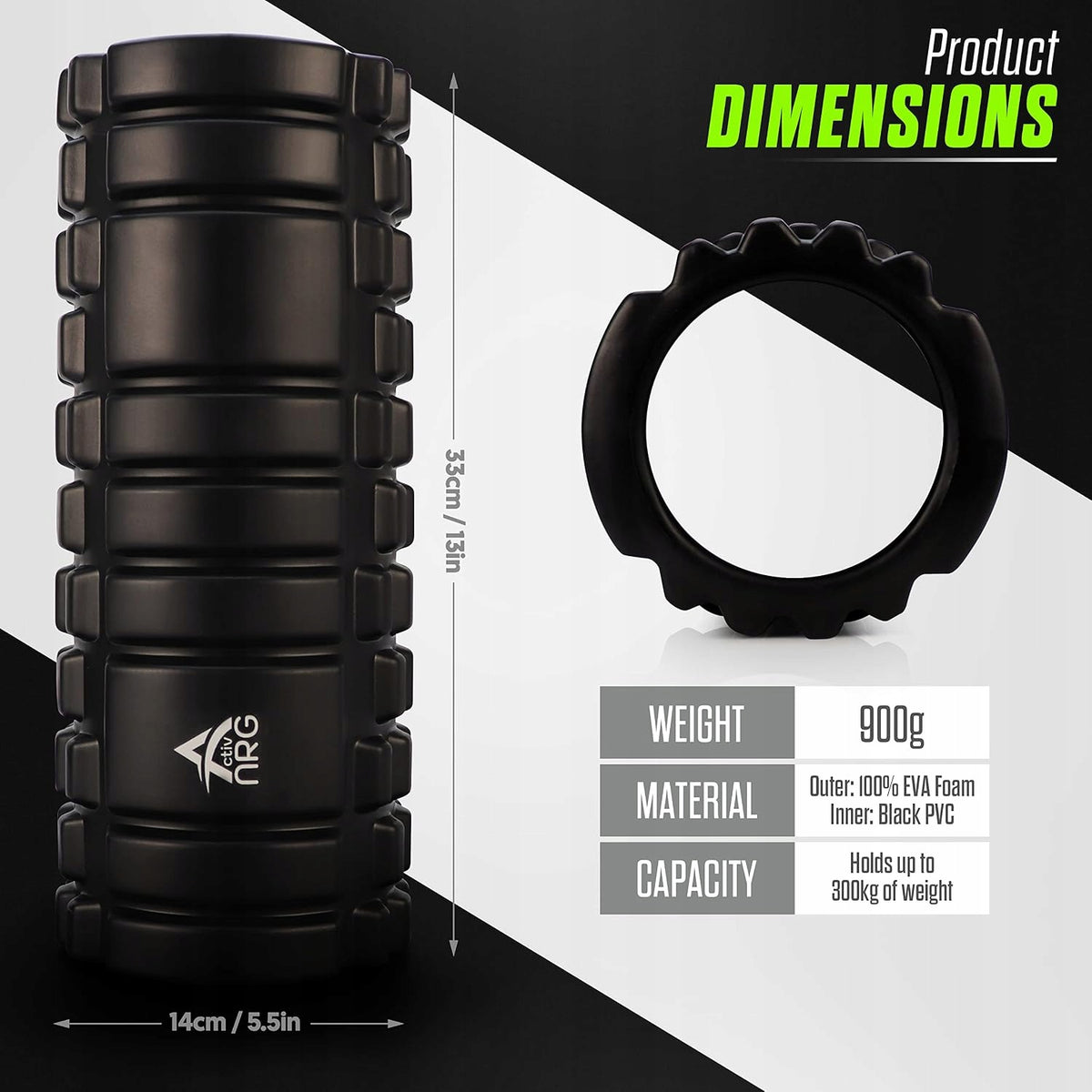 FOAM ROLLER FOR DEEP MUSCLE TISSUE MASSAGE 33CM BLACK Brand House
