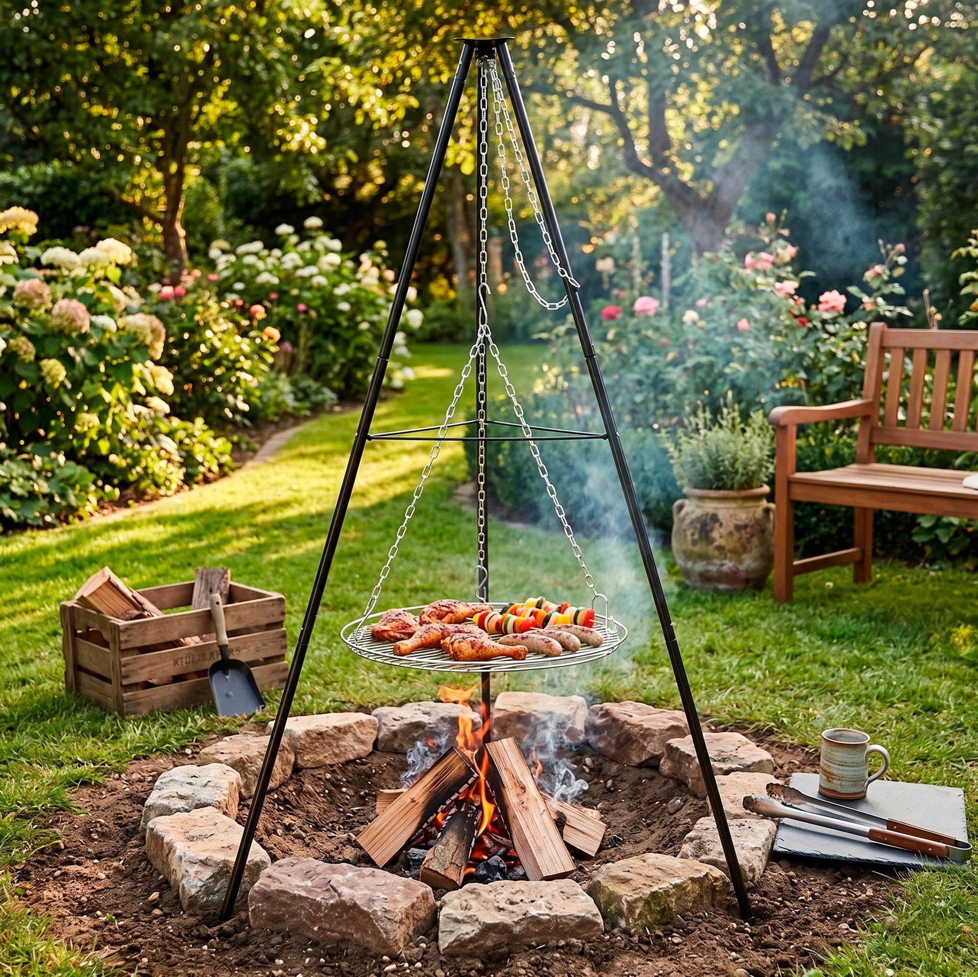 FOCAL GRILL HANGING GRATE 50cm LARGE TRIPOD STAND OVER FIREPLACE STEEL Length 0 cm