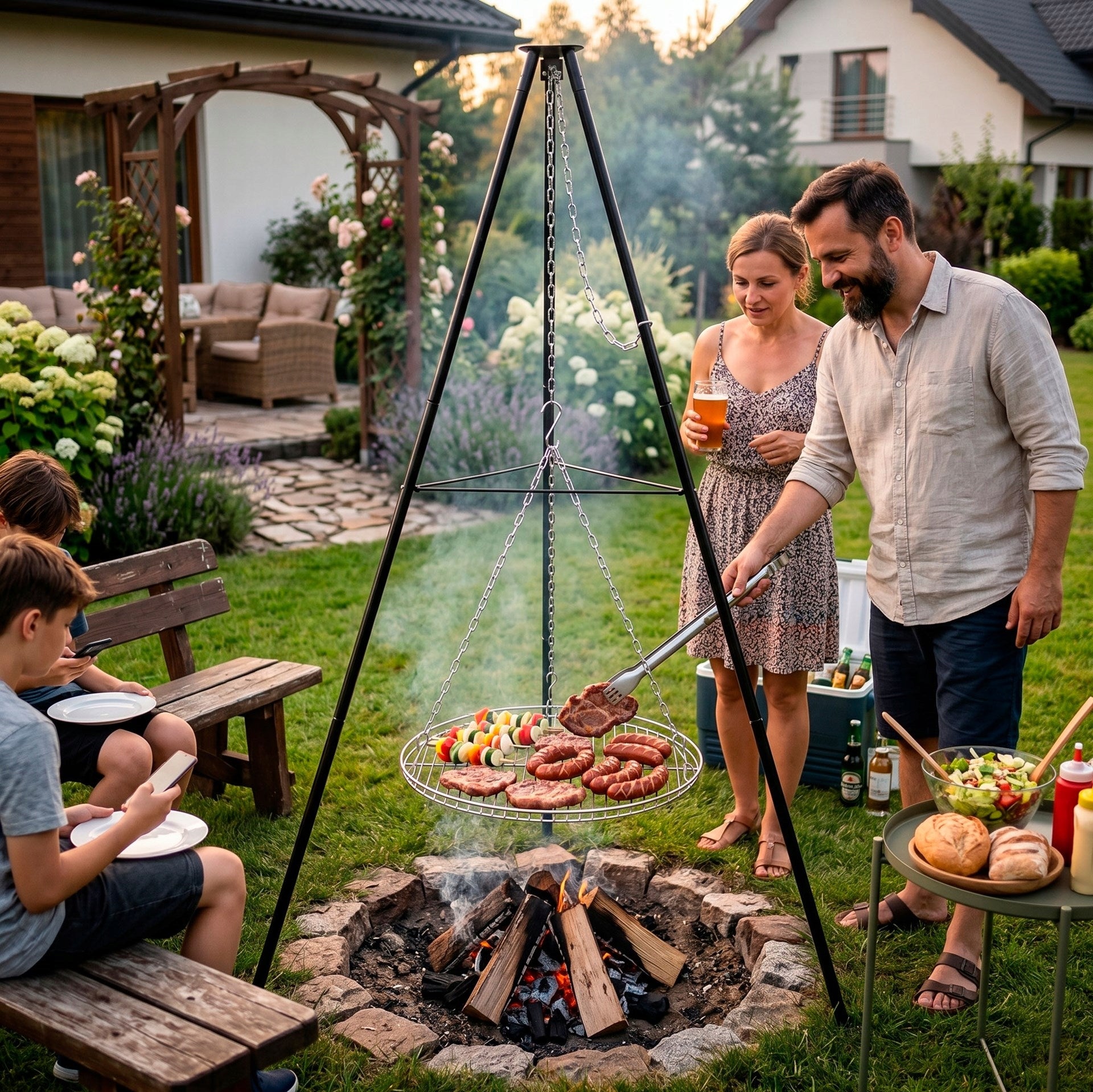 FOCAL GRILL HANGING GRATE 50cm LARGE TRIPOD STAND OVER FIREPLACE STEEL Packaging status original