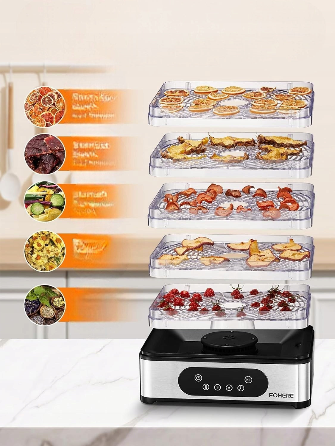 FOHERE Food Dryer for Meat Mushroom Fruit 5 levels 40°C - 75°C Manufacturer code Suszarka do grzybów
