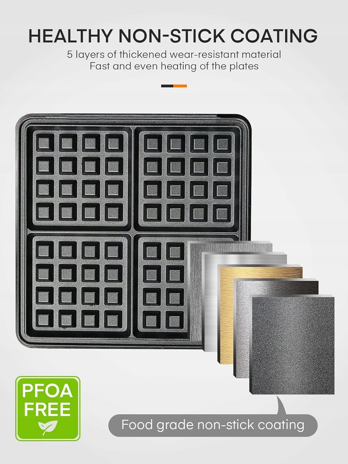 FOHERE Waffle Iron 1200W 4 Discs Nonstick Coating sw-2030 Packaging status original