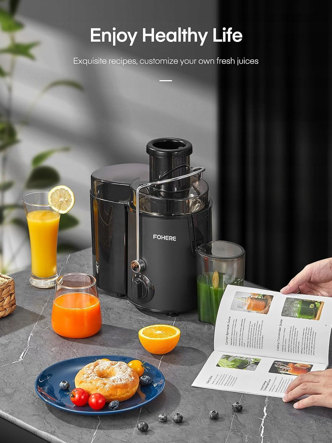 FOHERE centrifugal juicer 400W 2023 Stainless Steel 3 Speeds Black Brand no brand