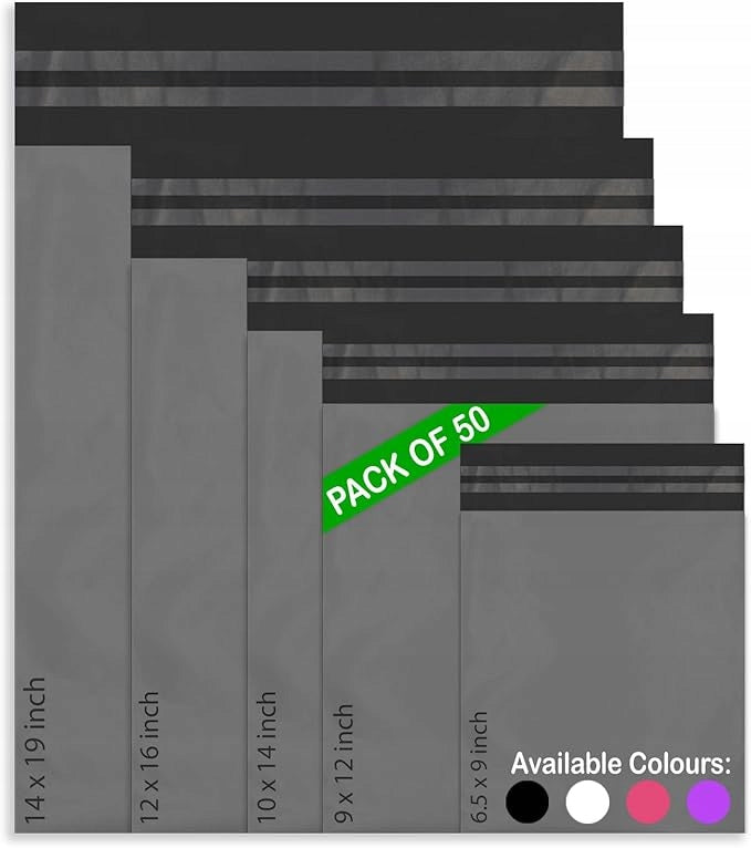 FOIL PACKS COURIER IN 5 SIZES FOR PACKAGES FOIL BAGS GREY 50 PCS