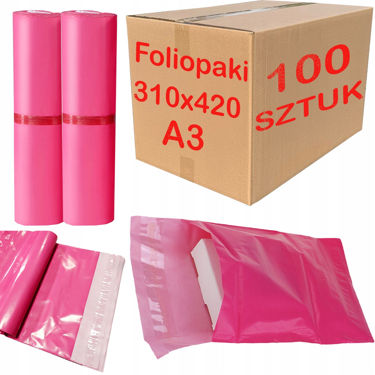 FOIL PACKS COURIER PINK A3 420X310 MM FOLIOPAK FOR PACKAGING - 100 PCS.