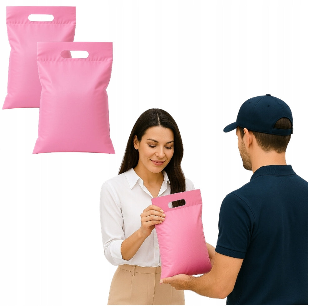 FOIL PACKS COURIER WITH HANDLE 280x450+50 0,055 PINK MAT 25 pcs