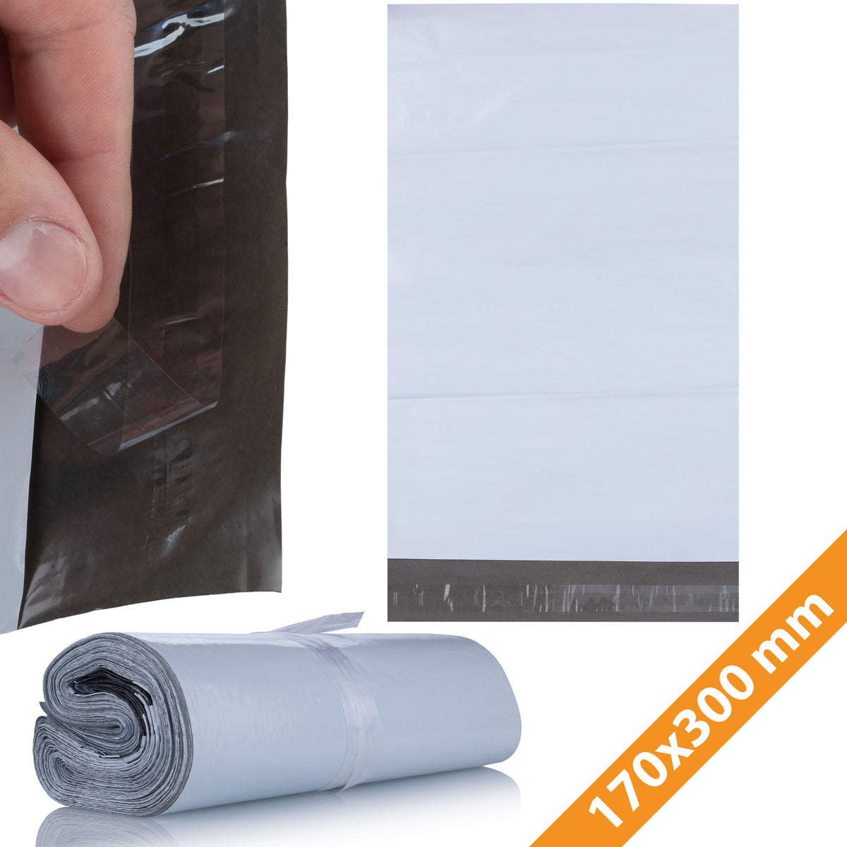FOIL PACKS WHITE ROSFIX 170X300 MM 100PCS LDPE SELF-ADHESIVE ECO FOR SHIPPING