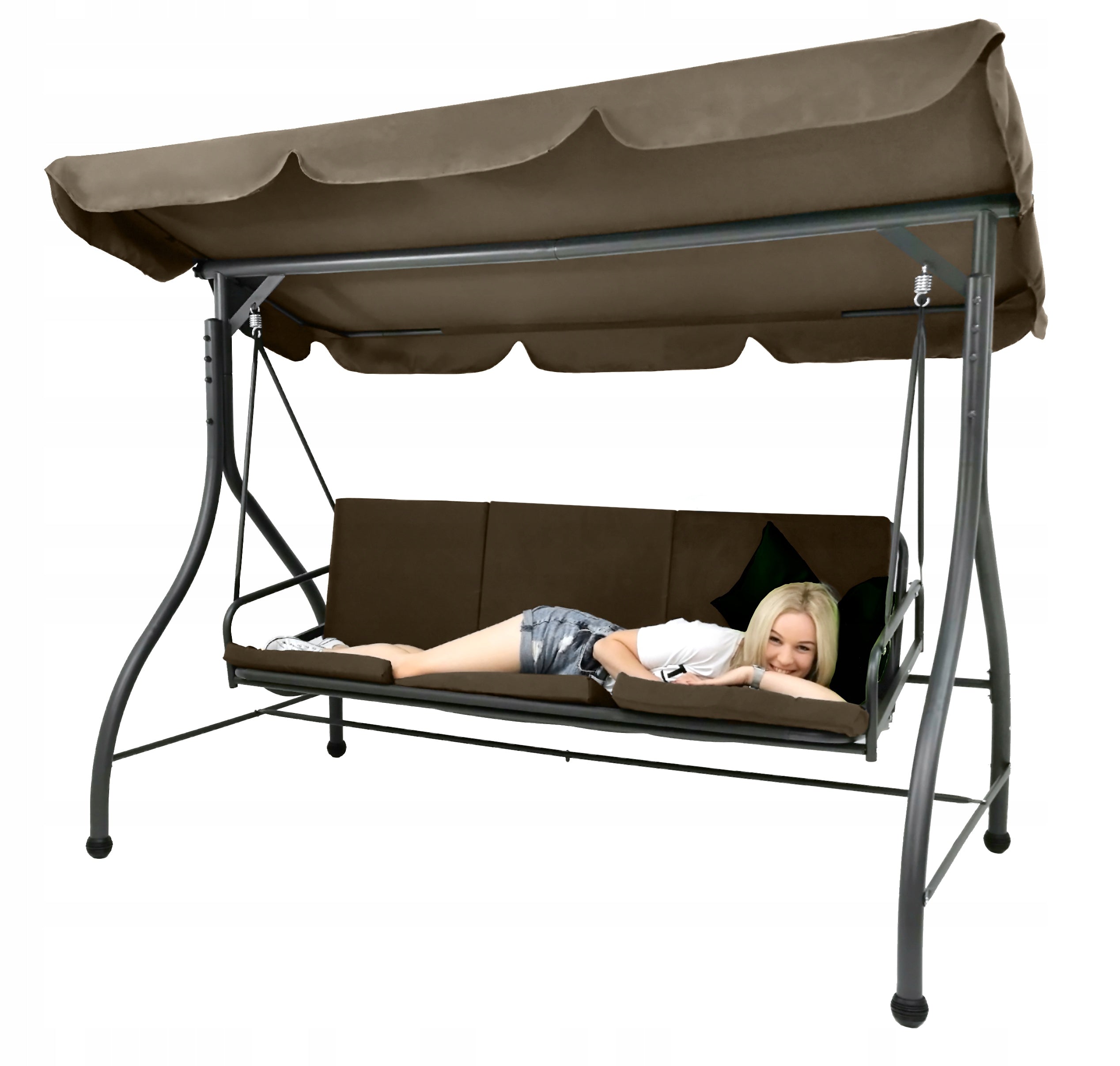 FOLD-OUT SWING XXL GARDEN COUCH ROCKING CANOPY CASABLANCA BEIGE Color beige