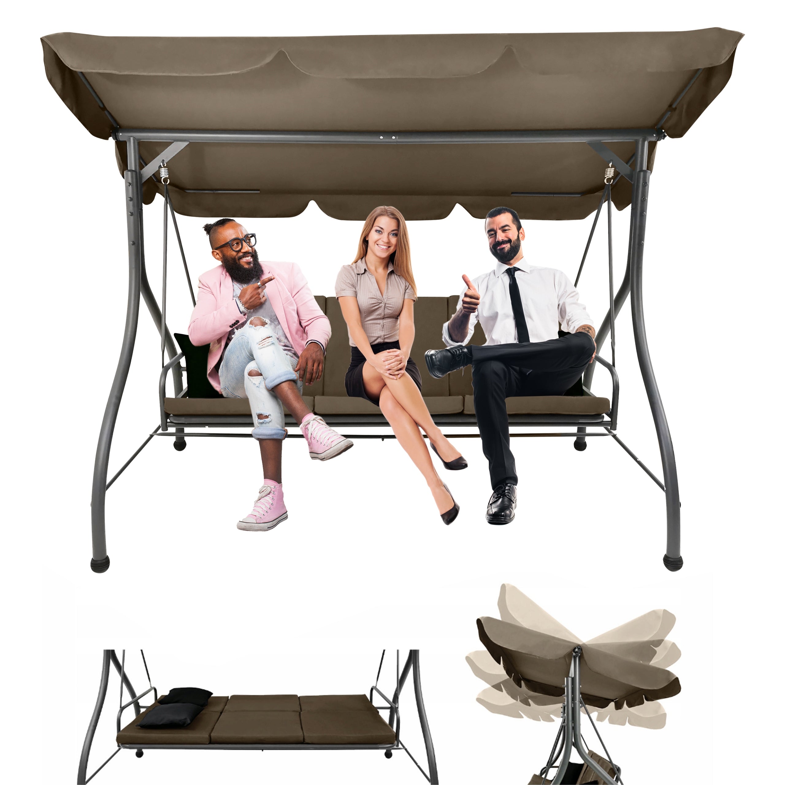 FOLD-OUT SWING XXL GARDEN COUCH ROCKING CANOPY CASABLANCA BEIGE Manufacturer Kontrast