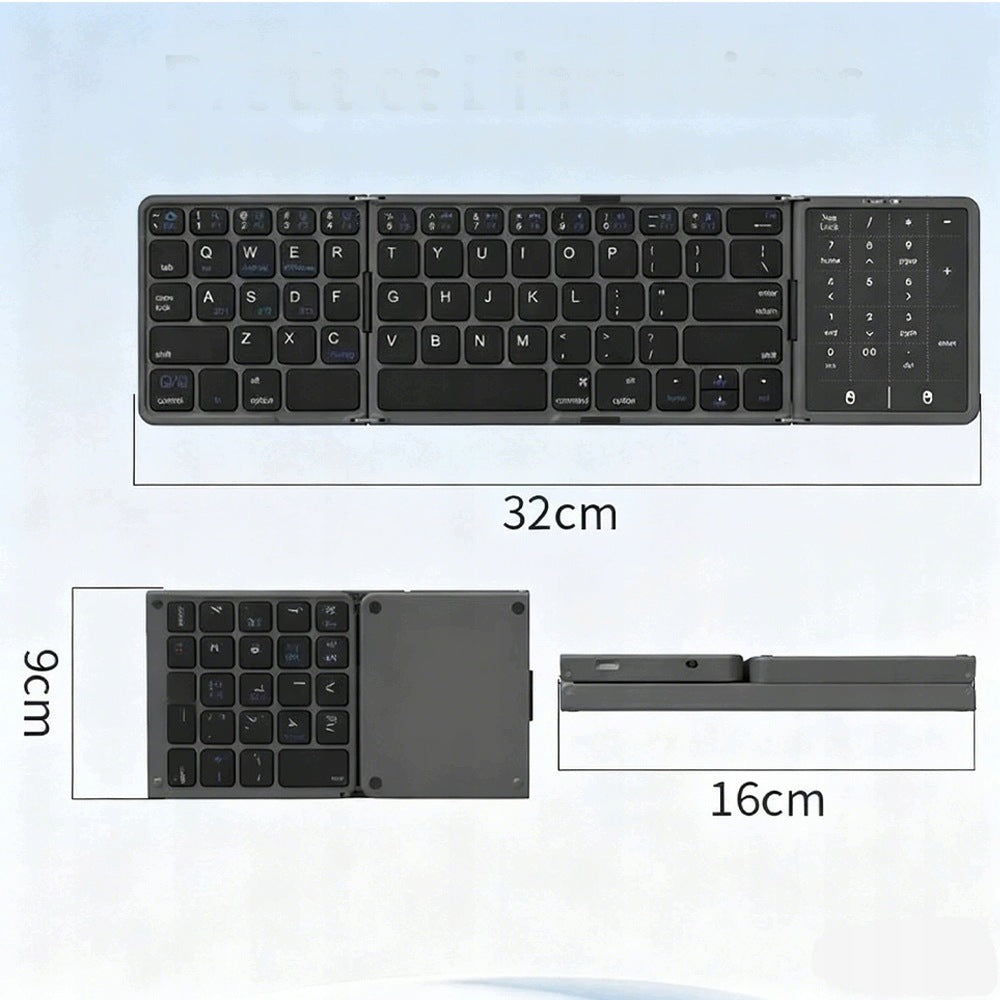 FOLDABLE BLUETOOTH KEYBOARD WITH TOUCHPAD – 3 DEVICES, 60 HOURS OF OPERATION Packaging status original