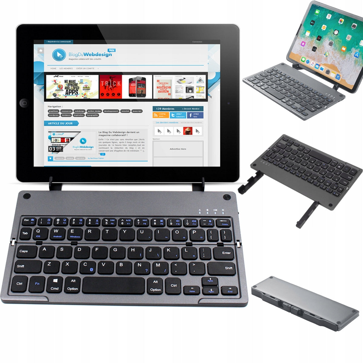 FOLDABLE KEYBOARD FOR TABLET WIRELESS PORTABLE BLUETOOTH BT + CABLE