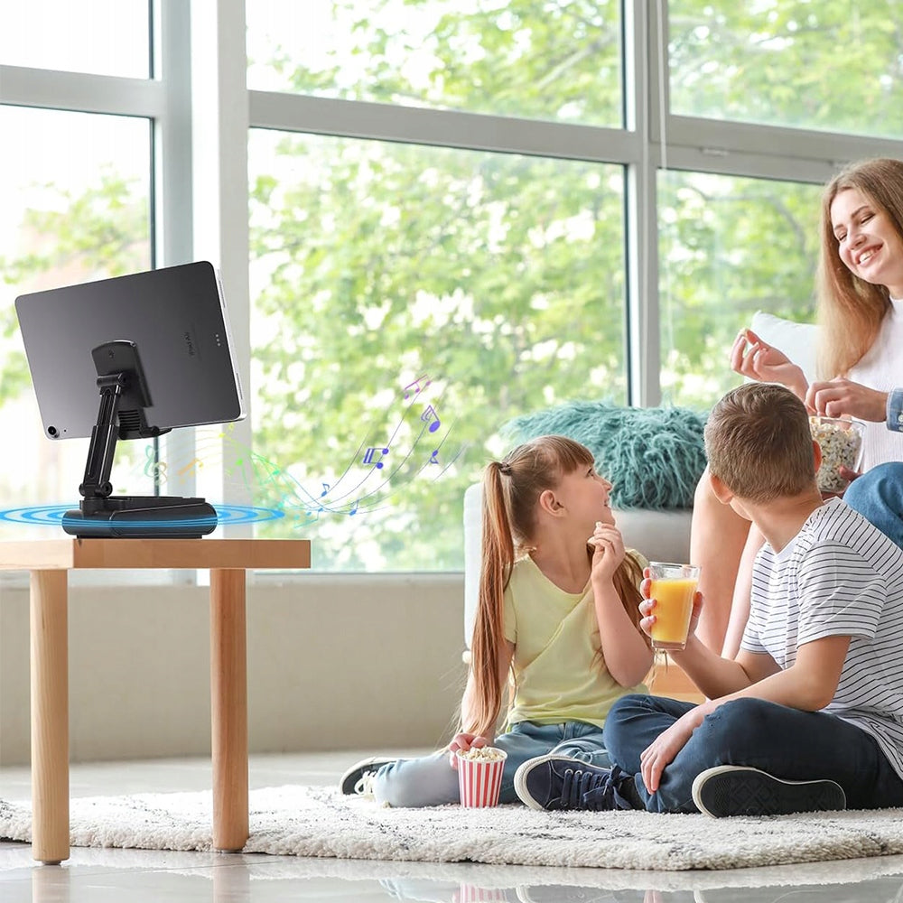 FOLDABLE PHONE AND TABLET STAND WITH WIRELESS BLUETOOTH SPEAKER Brand Bedee