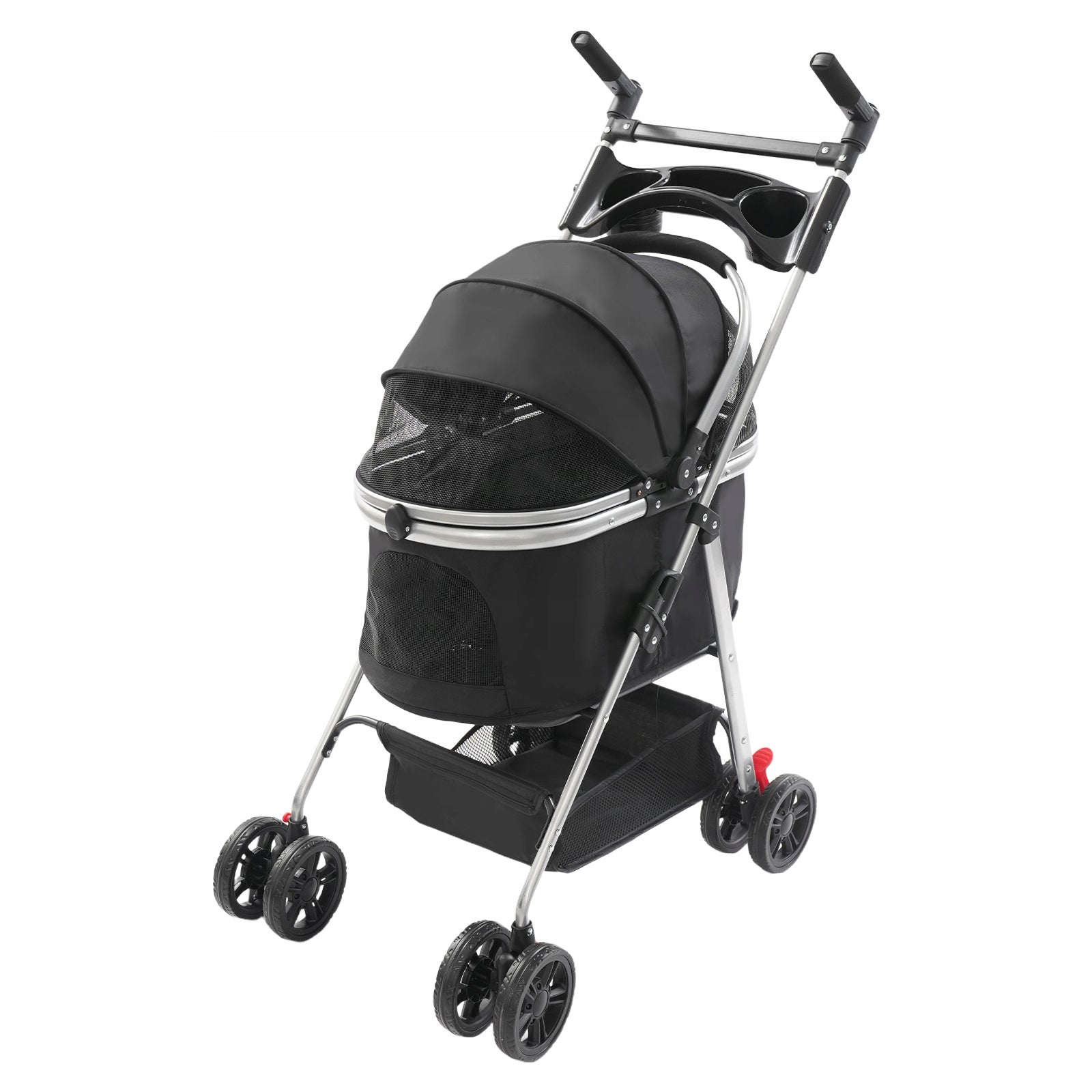 FOLDABLE SMALL PET STROLLER DOGS CATS TROLLEY DETACHABLE BASKET