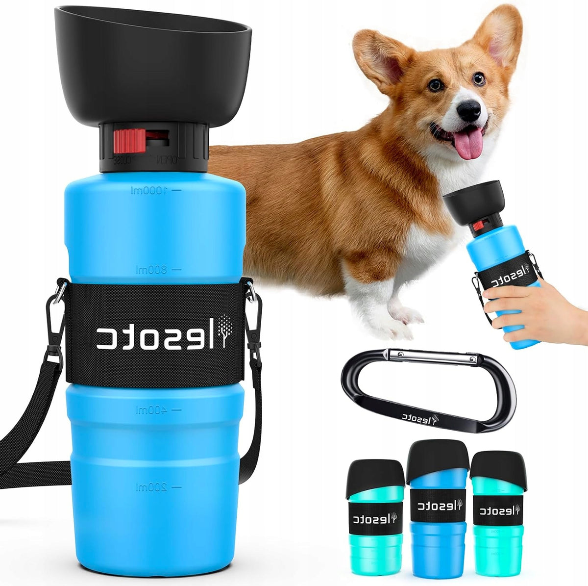 FOLDED DOG WATER BOTTLE 1000 ML BLUE BEFORE THE LEAK