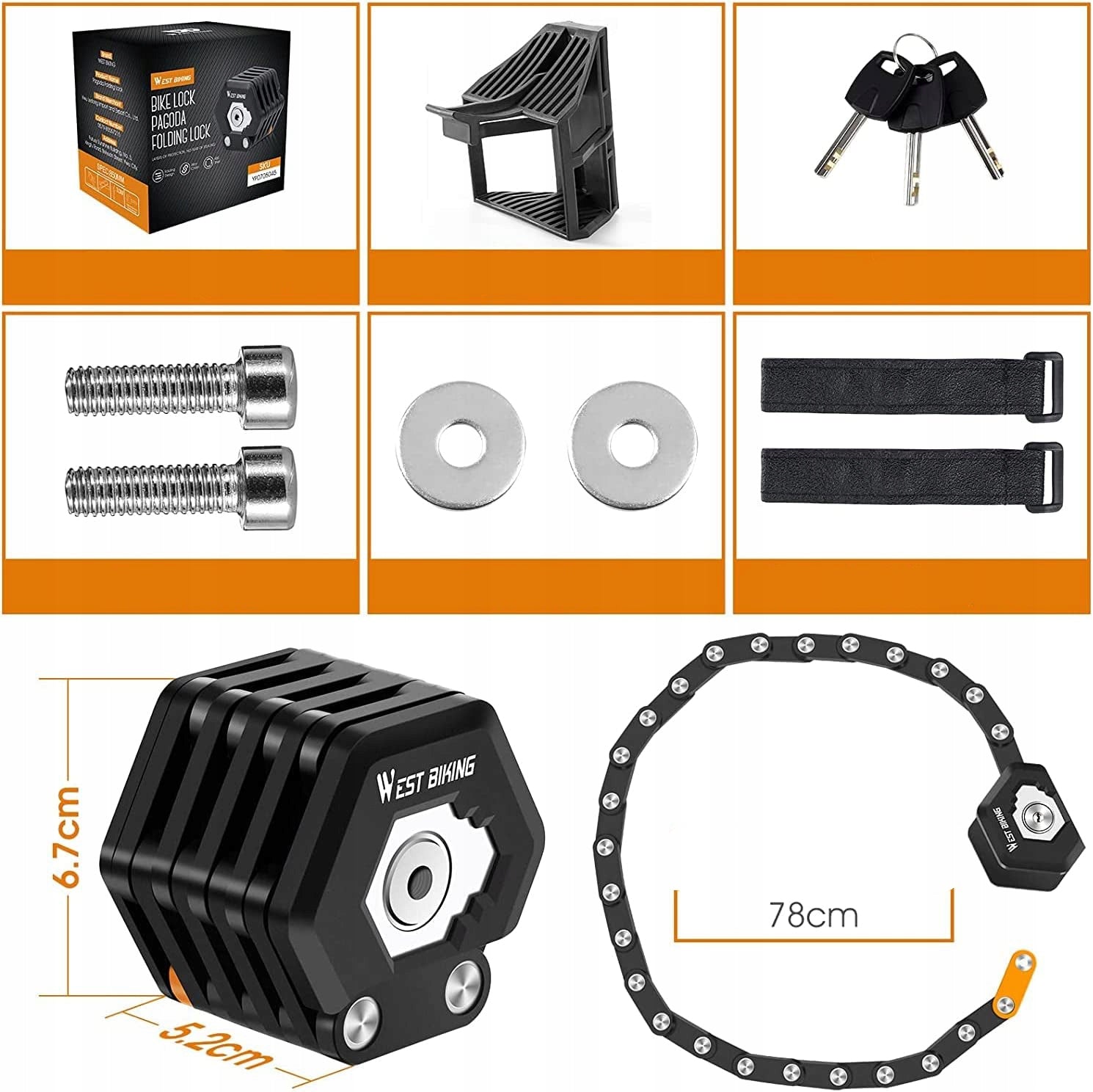FOLDING BICYCLE CLASP FOR BICYCLE AND MOTORCYCLE, BICYCLE LOCK, BLACK Packaging status original