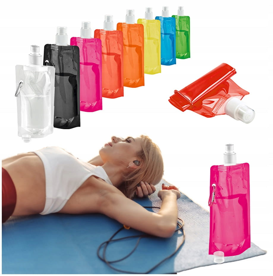 FOLDING BOTTLE WATER BOTTLE 460 ML with Carabiner Tourist Sports Holiday Packaging status original