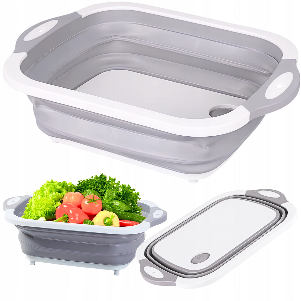 FOLDING BOWL WITH DRAIN TOURIST SILICONE CAMPING SINK 38,7 cm