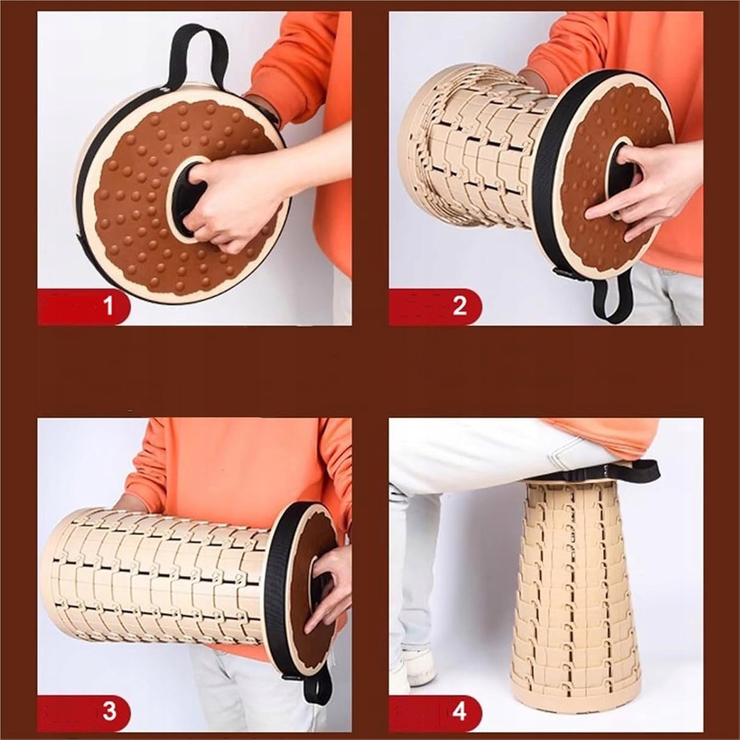 FOLDING CAMPING STOOL, LOAD CAPACITY 300 KG, HEIGHT ADJUSTMENT, PORTABLE Color beige